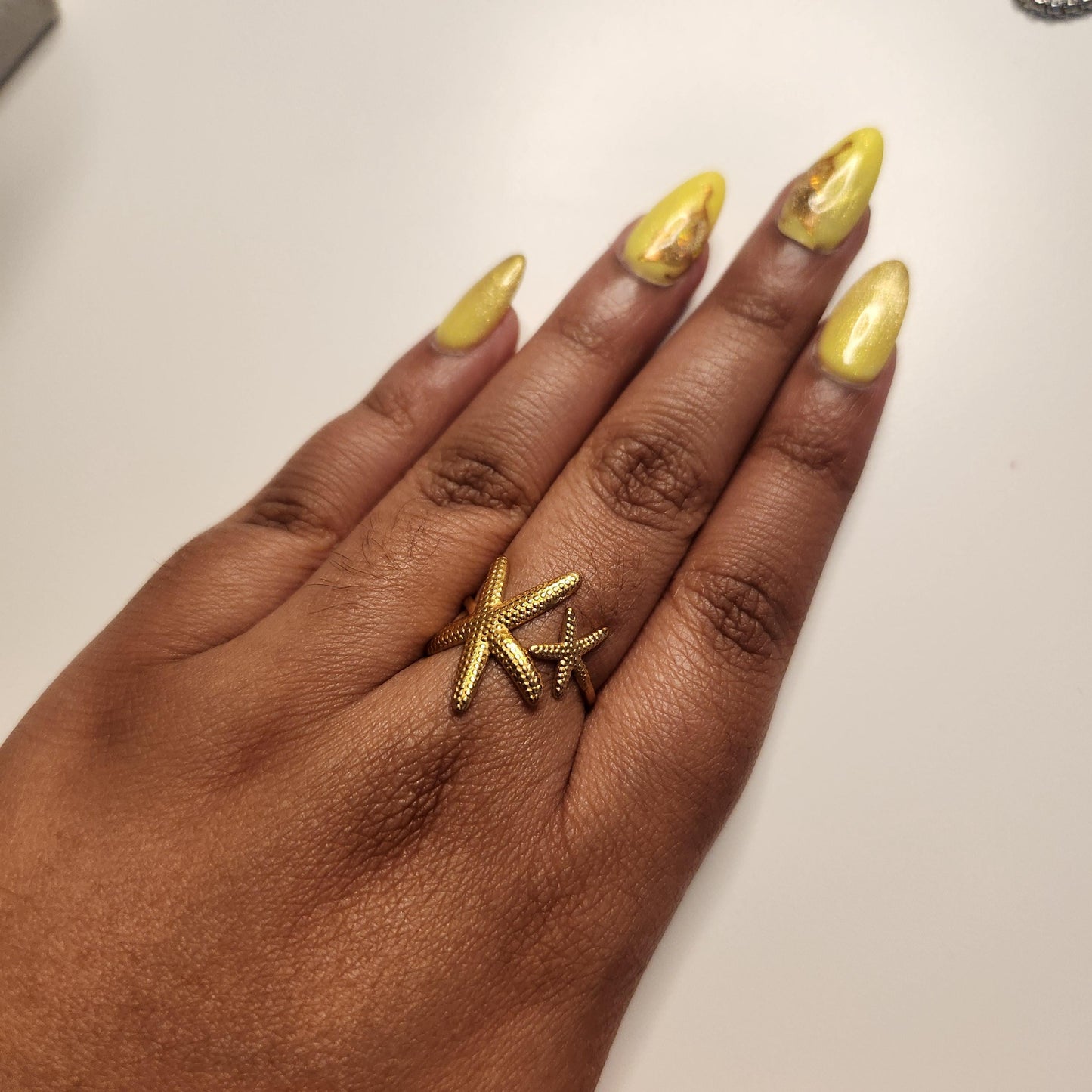 Summer starfish gold plated adjustable ring