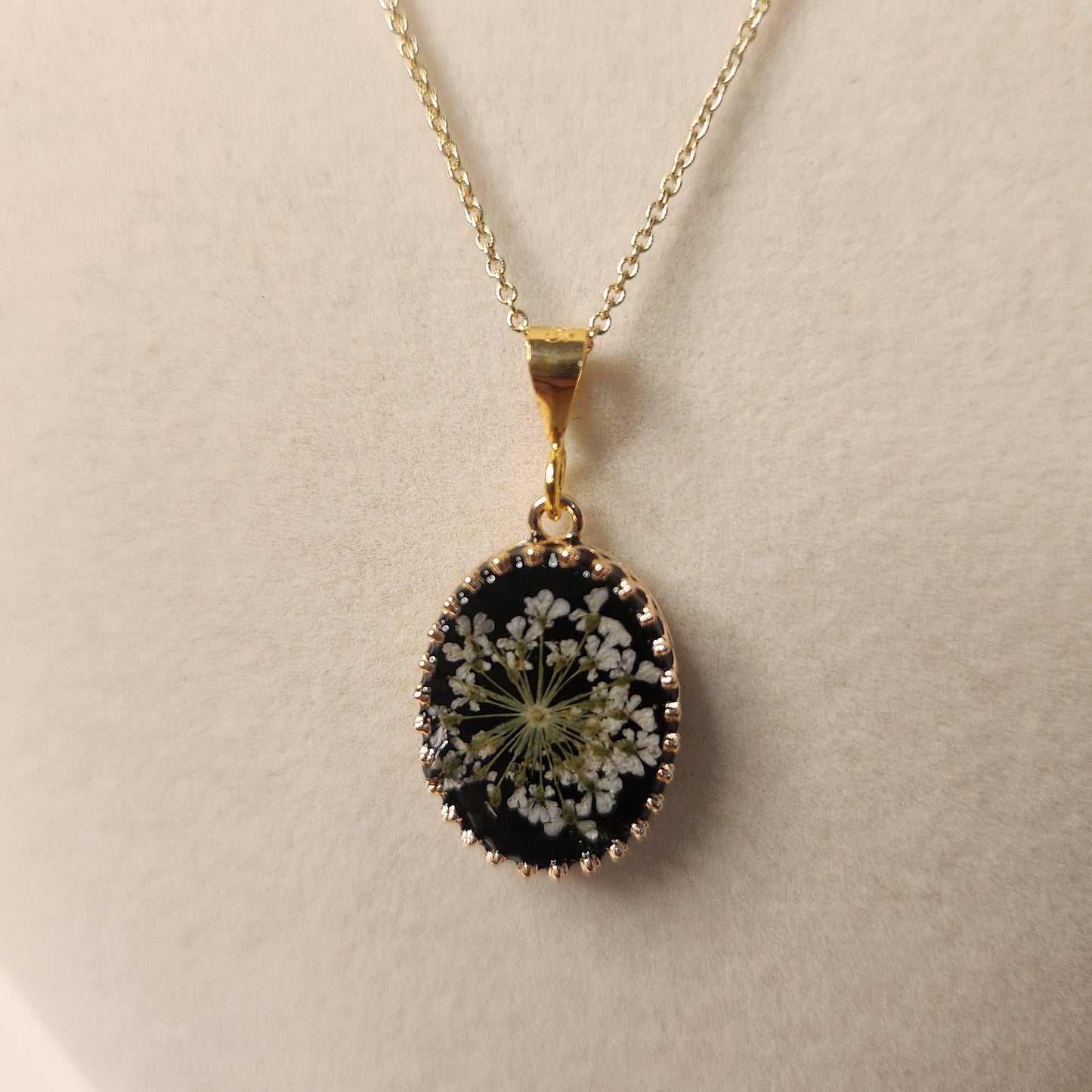 Handmade Pressed Flower Resin Pendant Necklace, 14k Gold Plated