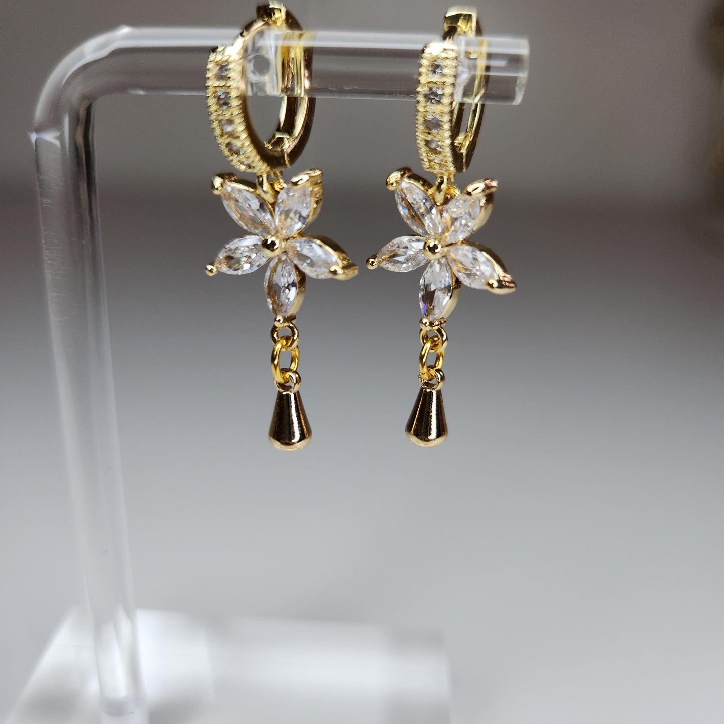 HANDMADE 18k gold plated floral huggie hoop dangle earring, mothers day gift ideas