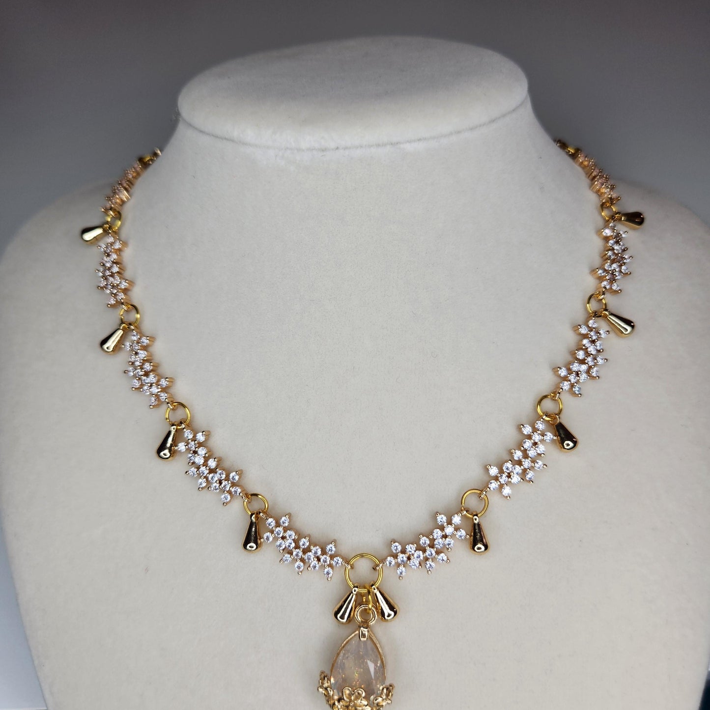 Handmade Crystal Floral Necklace, Dainty Teardrop Pendant