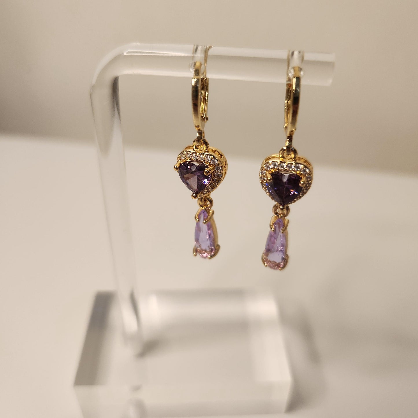 HANDMADE heart crystal earrings with 14k gold plated huggie hoops