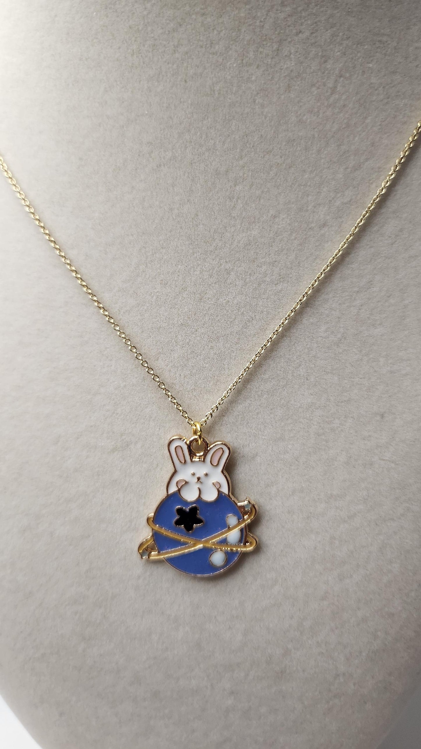 Handmade 14k Gold Plated Galaxy Bunny Necklace, Dainty Easter Jewelry