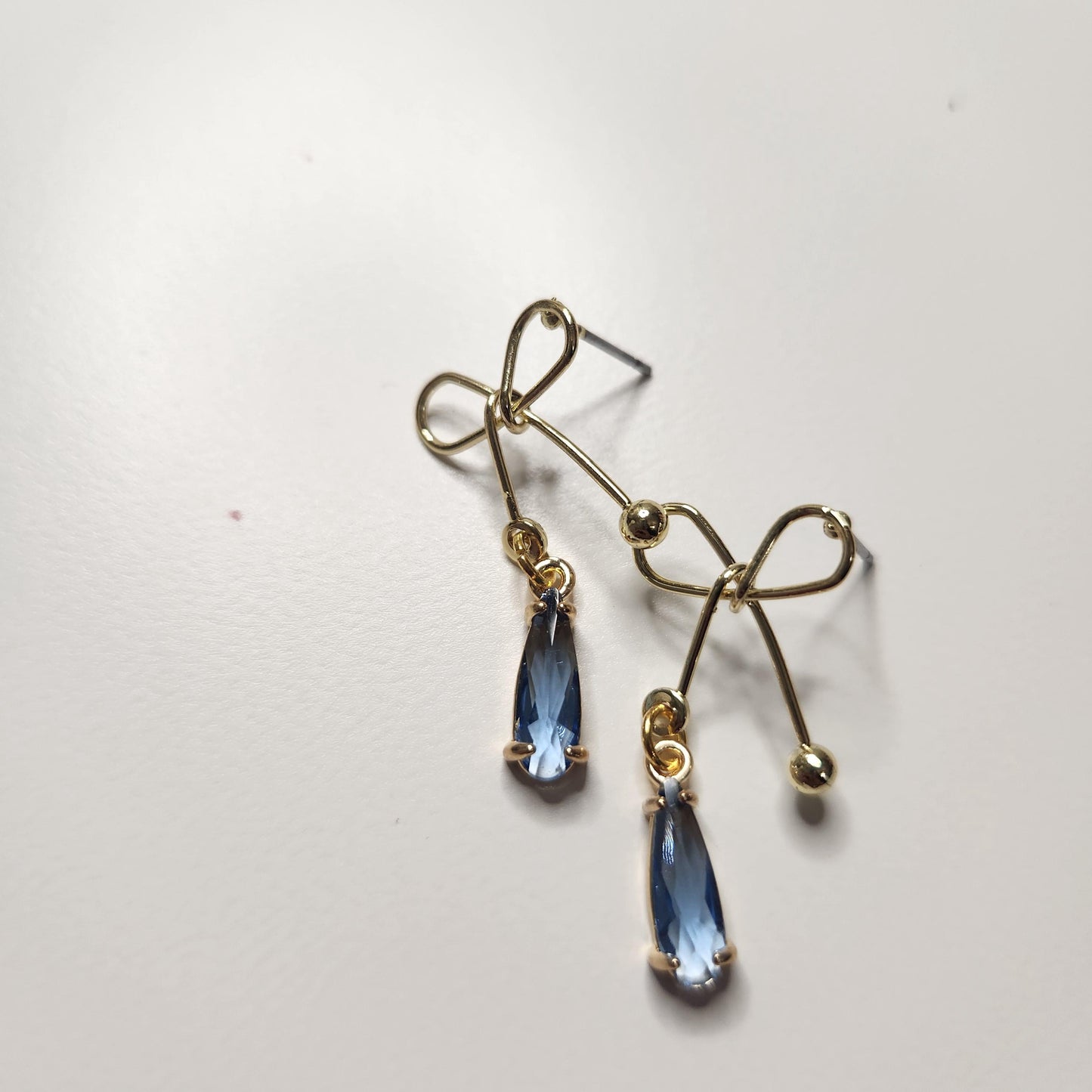 HANDMADE tarnish free gold plated bow earrings with crystal