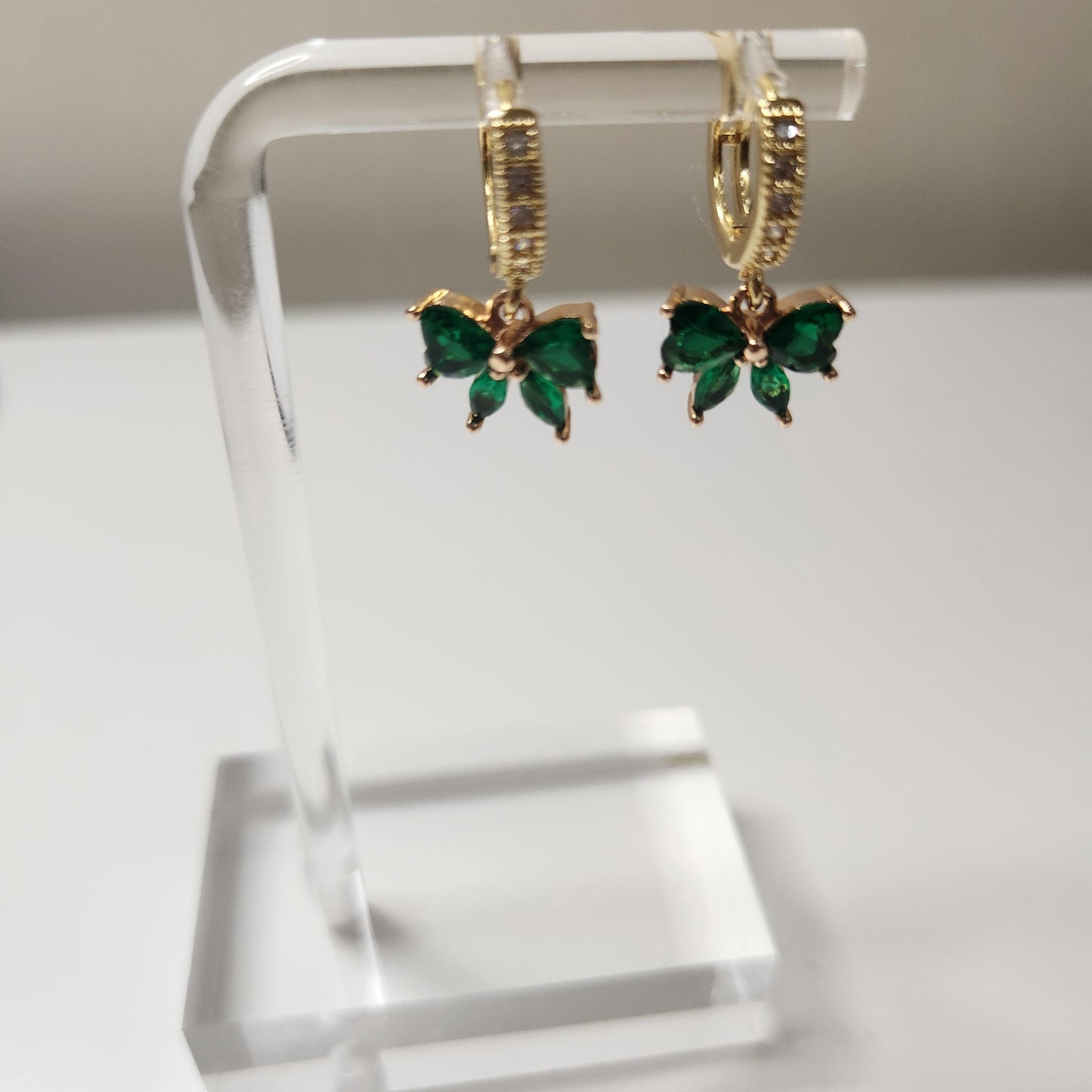 Handmade 18k Gold Plated Green Bow Earrings