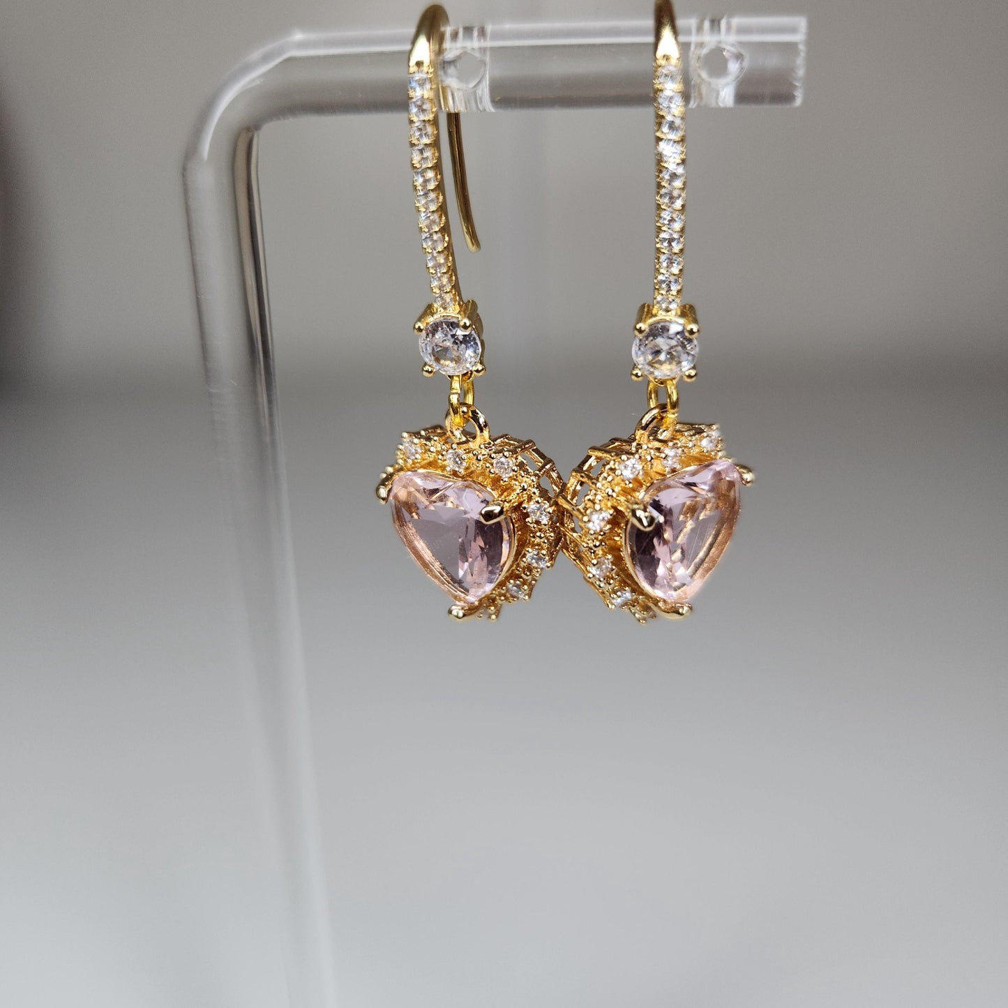 HANDMADE 18k pink heart dangle earring, mothers day gift ideas