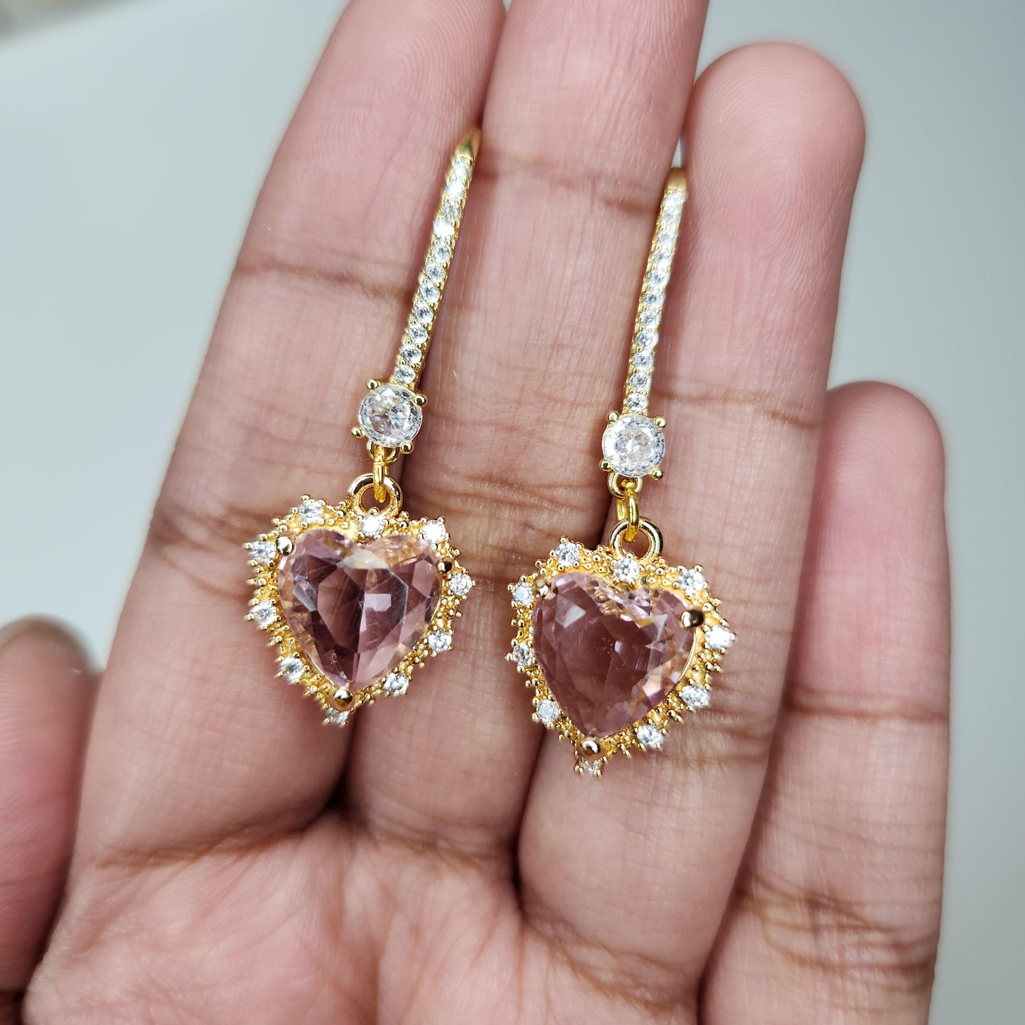 HANDMADE 18k pink heart dangle earring, mothers day gift ideas