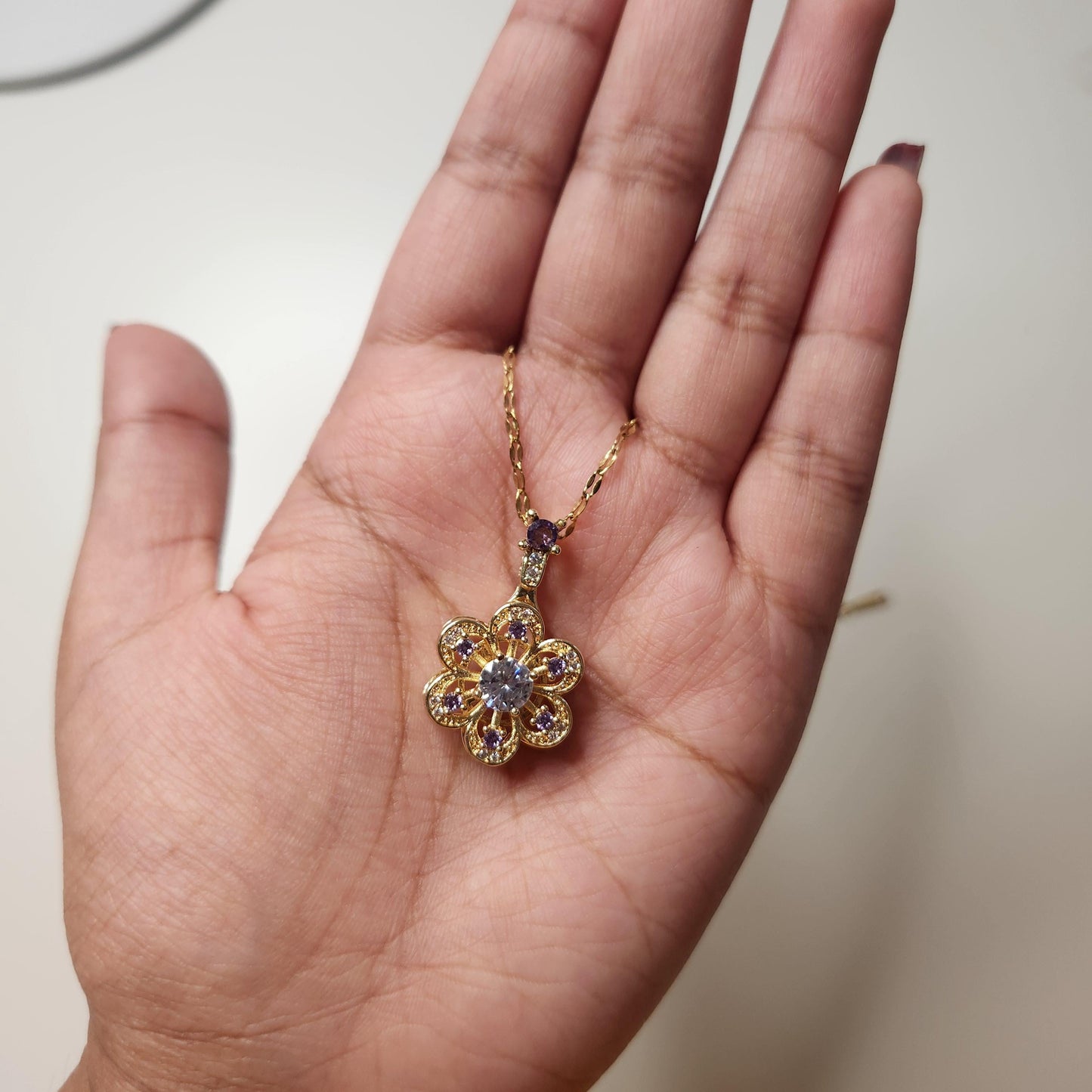 18k gold plated tarnish free anxiety reducing flower necklace