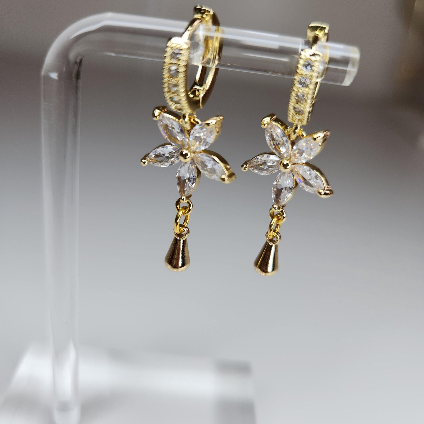 HANDMADE 18k gold plated floral huggie hoop dangle earring, mothers day gift ideas