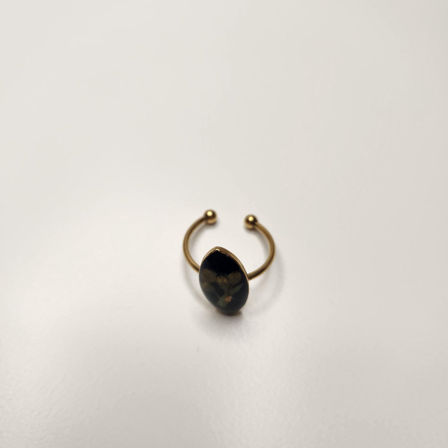 resin real flowers pressed gold plated adjustable ring