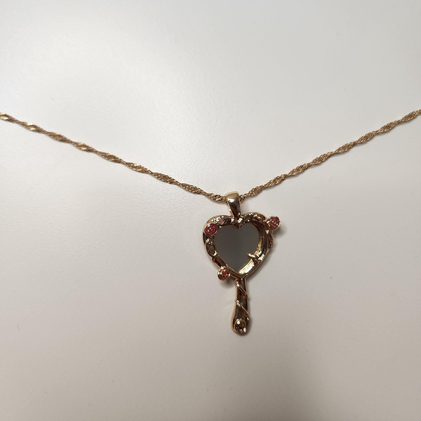 HANDMADE barbie diamond castle mirror necklace 18k gold plated