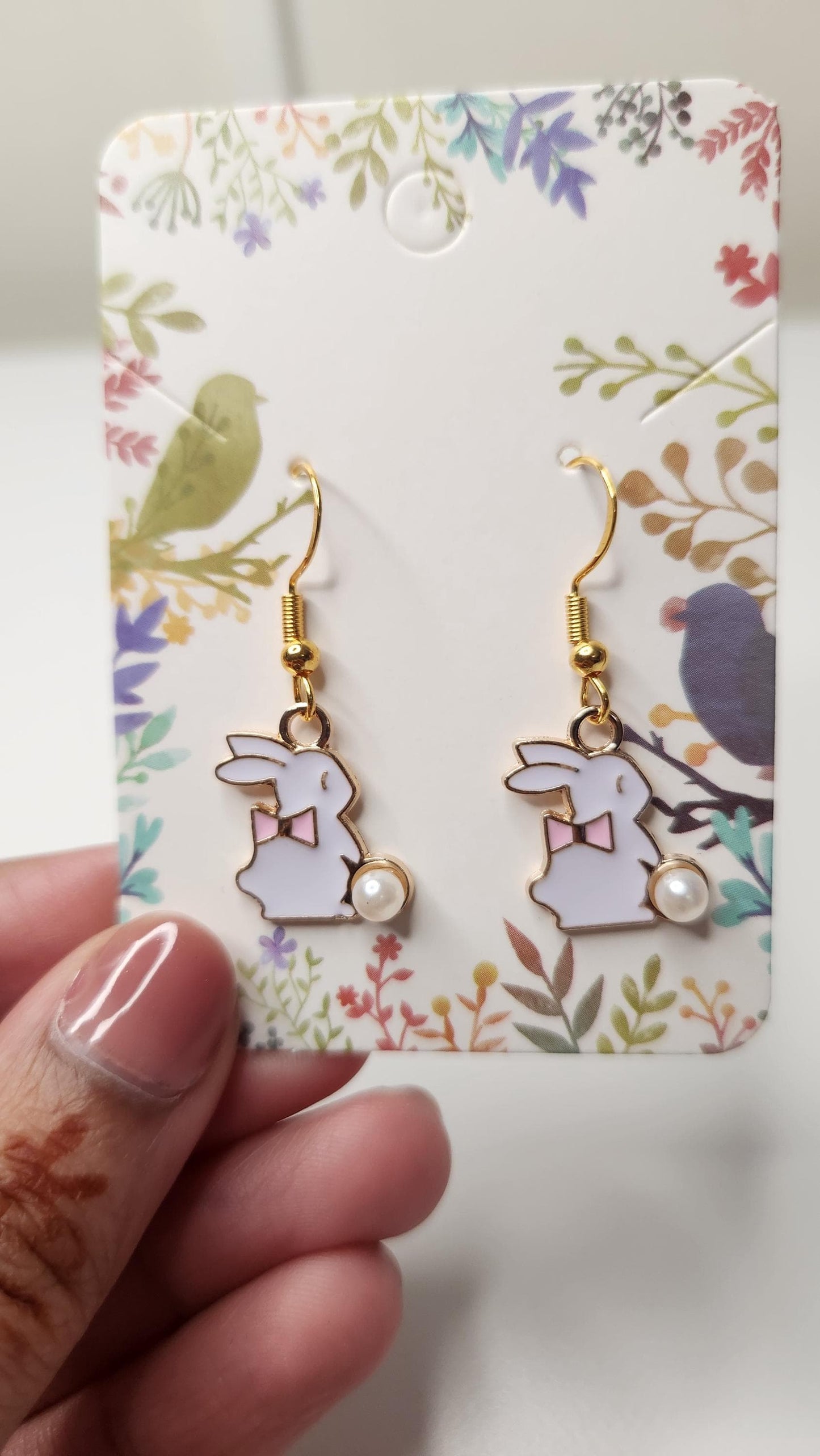 Handmade Easter Bunny Dangle Earrings, Bow Accent