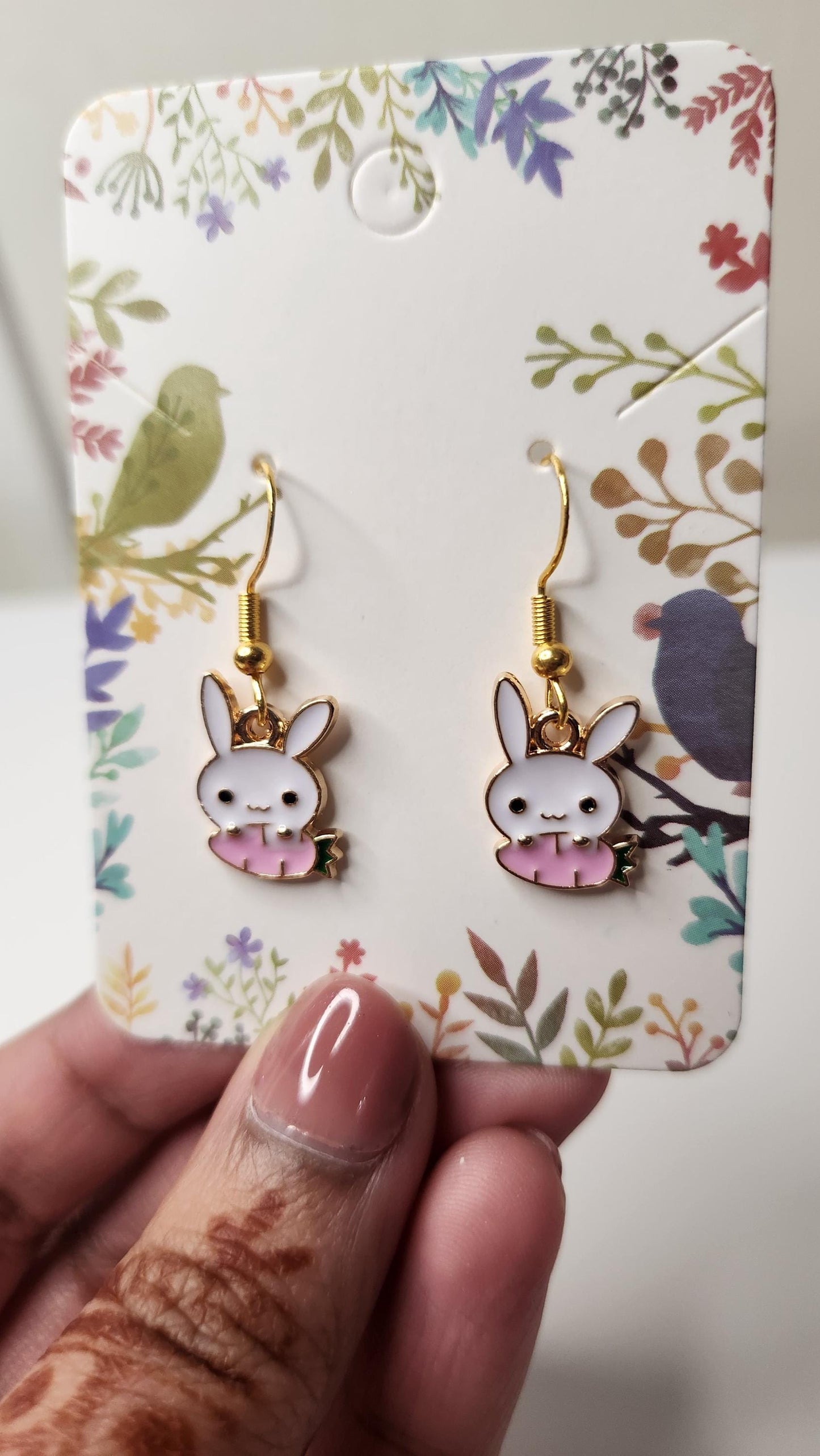 Handmade Easter Bunny Dangle Earrings, Bow Accent
