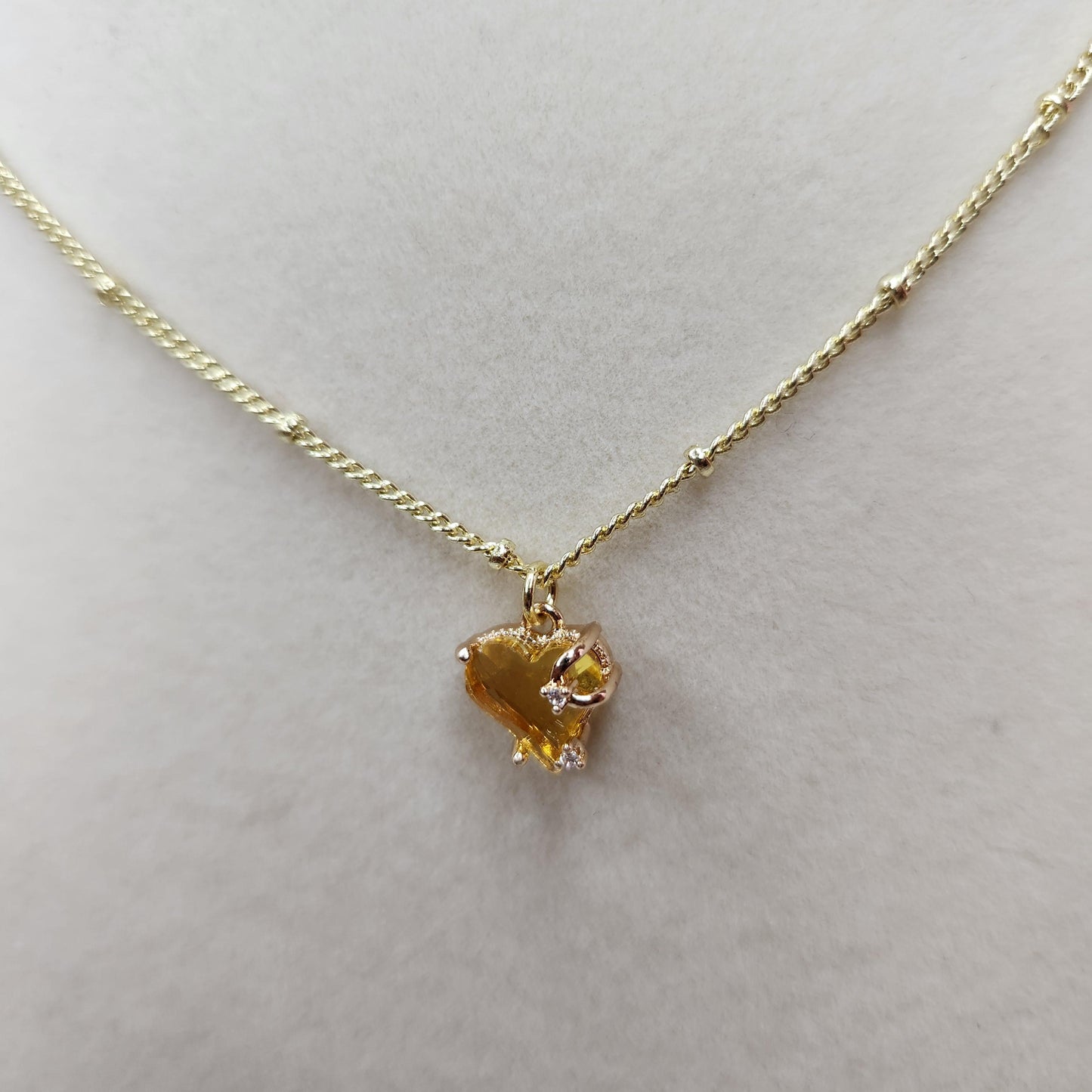 Handmade 18k Gold Plated Heart Necklace, Dainty Yellow Charm