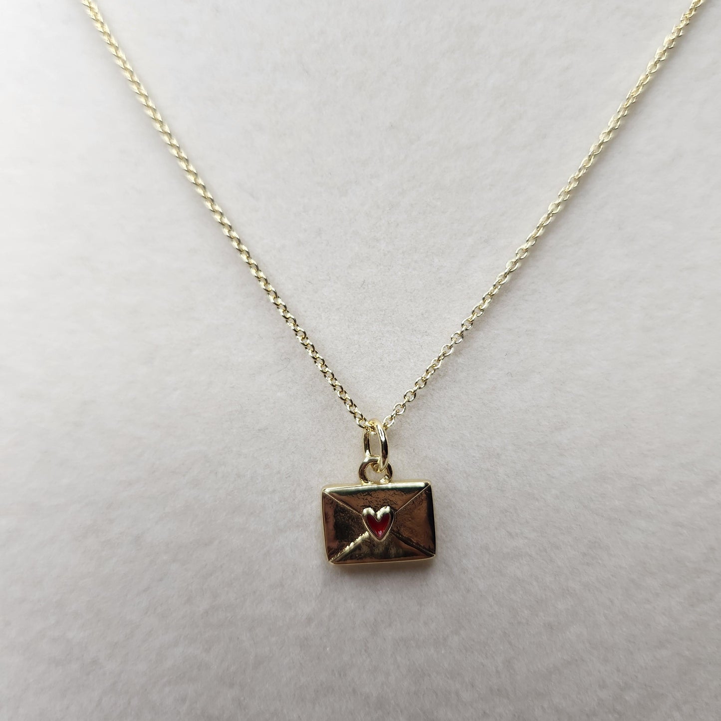 Handmade 18k gold plated envelope heart pendant necklace, mothers day gift