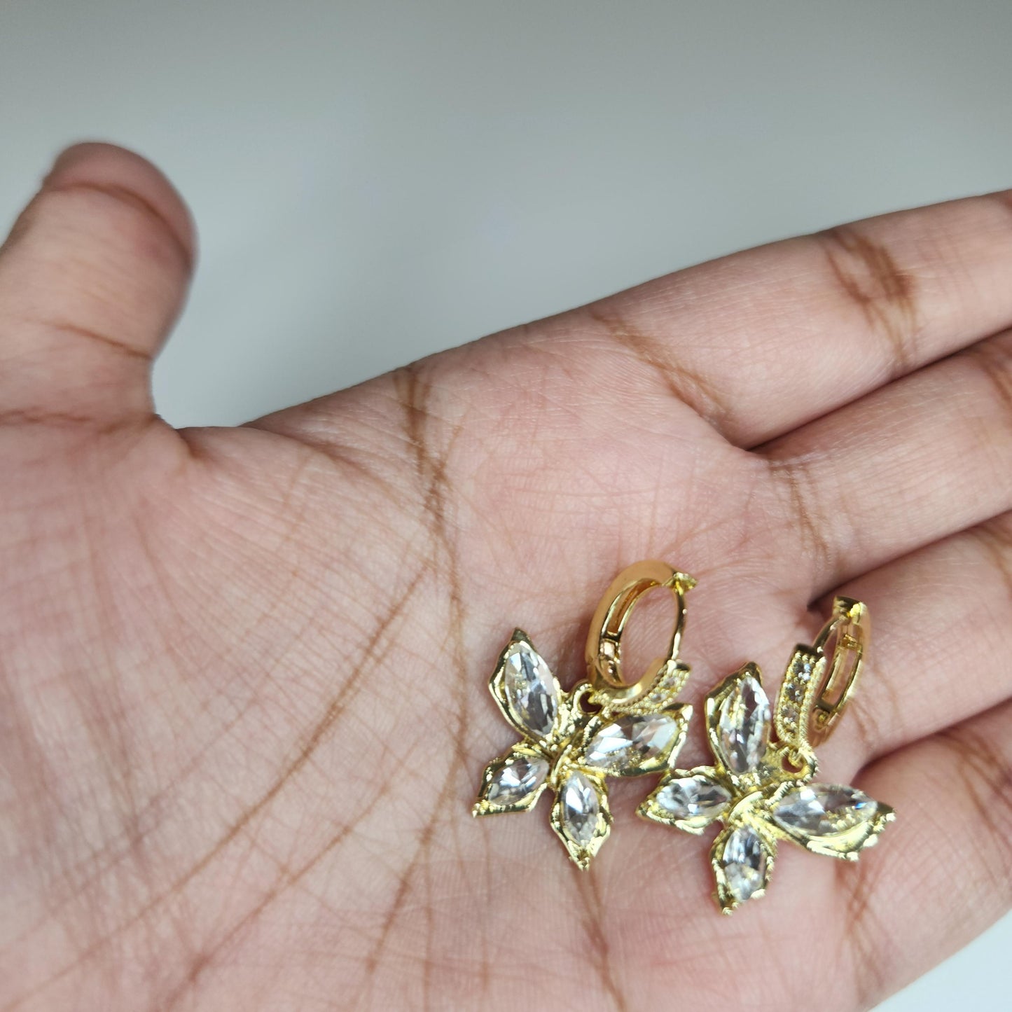 HANDMADE 18k gold crystal butterfly huggie hoop dangle earring, mothers day gift ideas