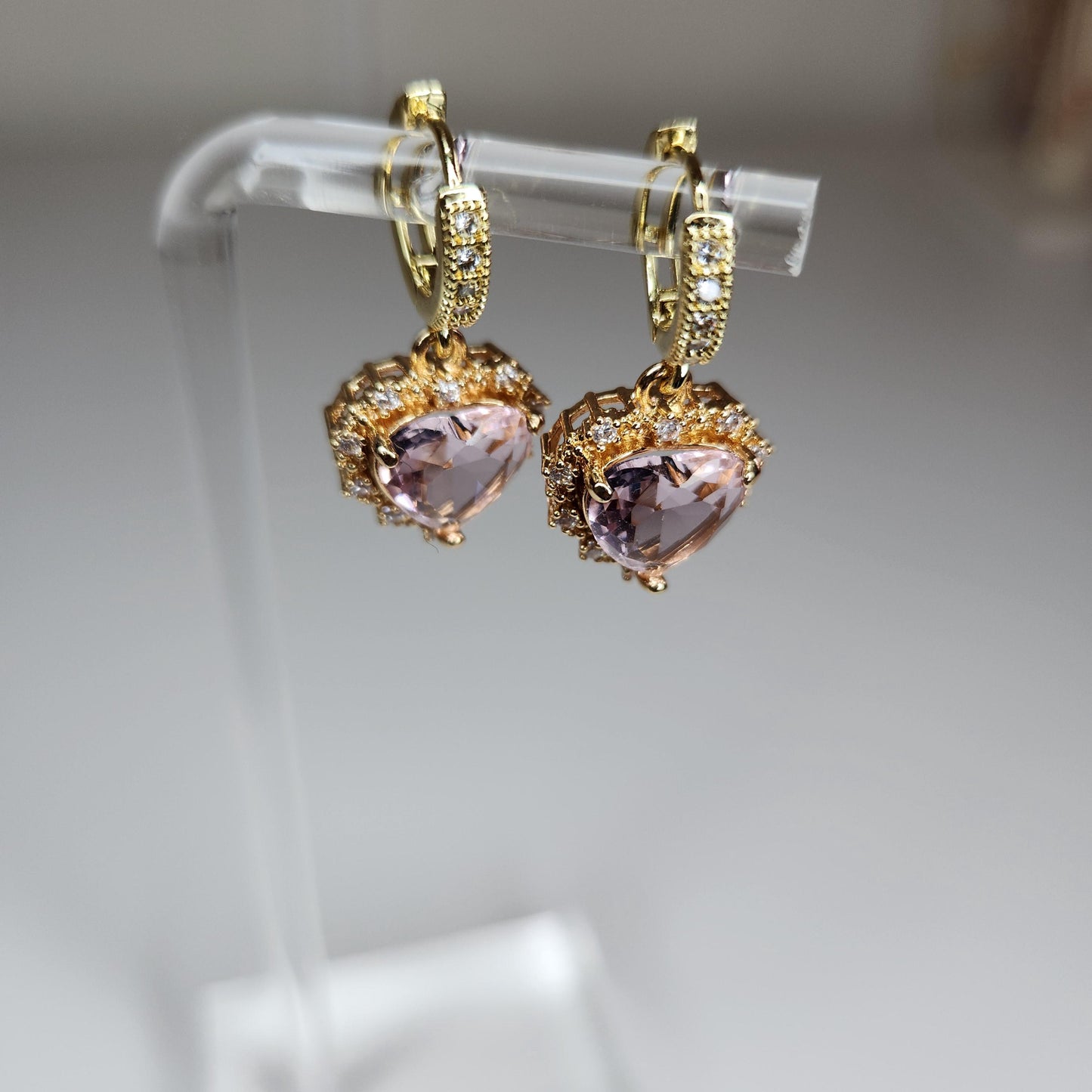 HANDMADE 18k pink heart huggie hoop dangle earring, mothers day gift ideas