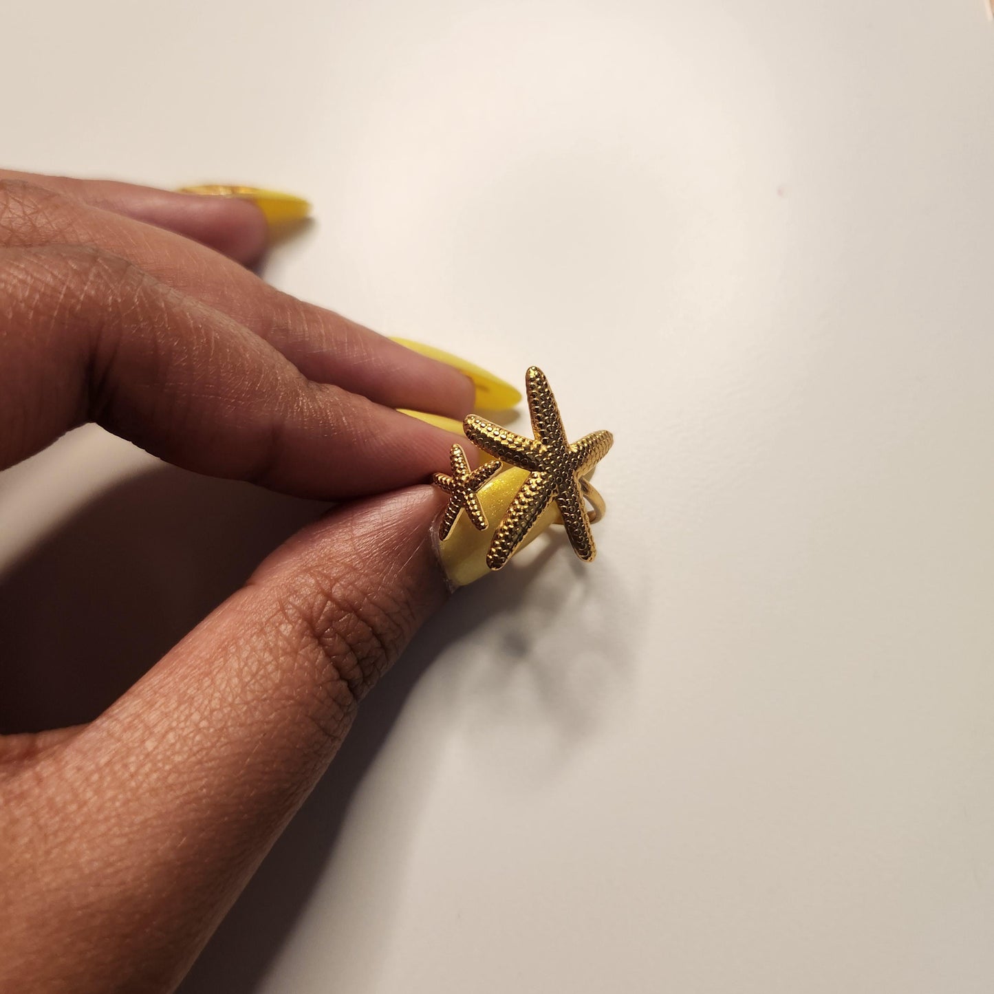 Summer starfish gold plated adjustable ring