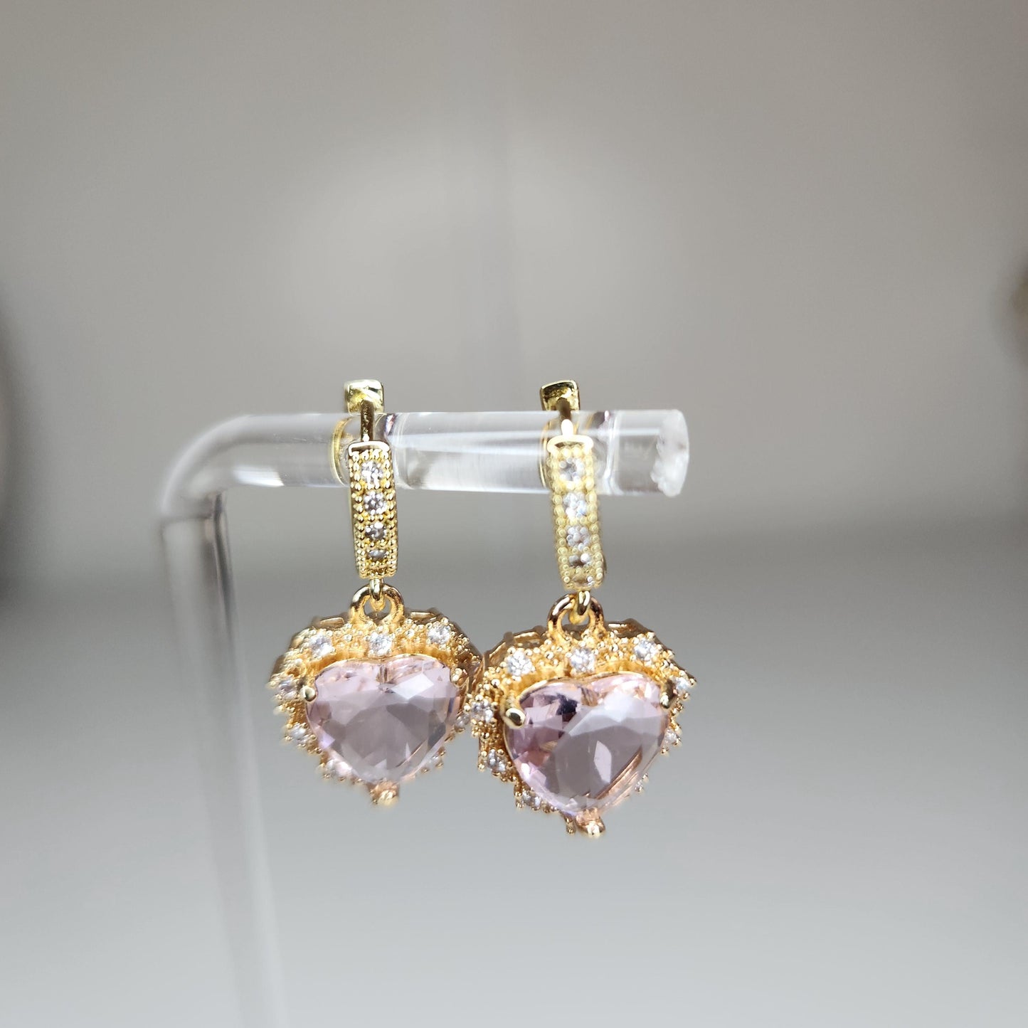 HANDMADE 18k pink heart huggie hoop dangle earring, mothers day gift ideas