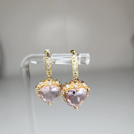 HANDMADE 18k pink heart huggie hoop dangle earring, mothers day gift ideas