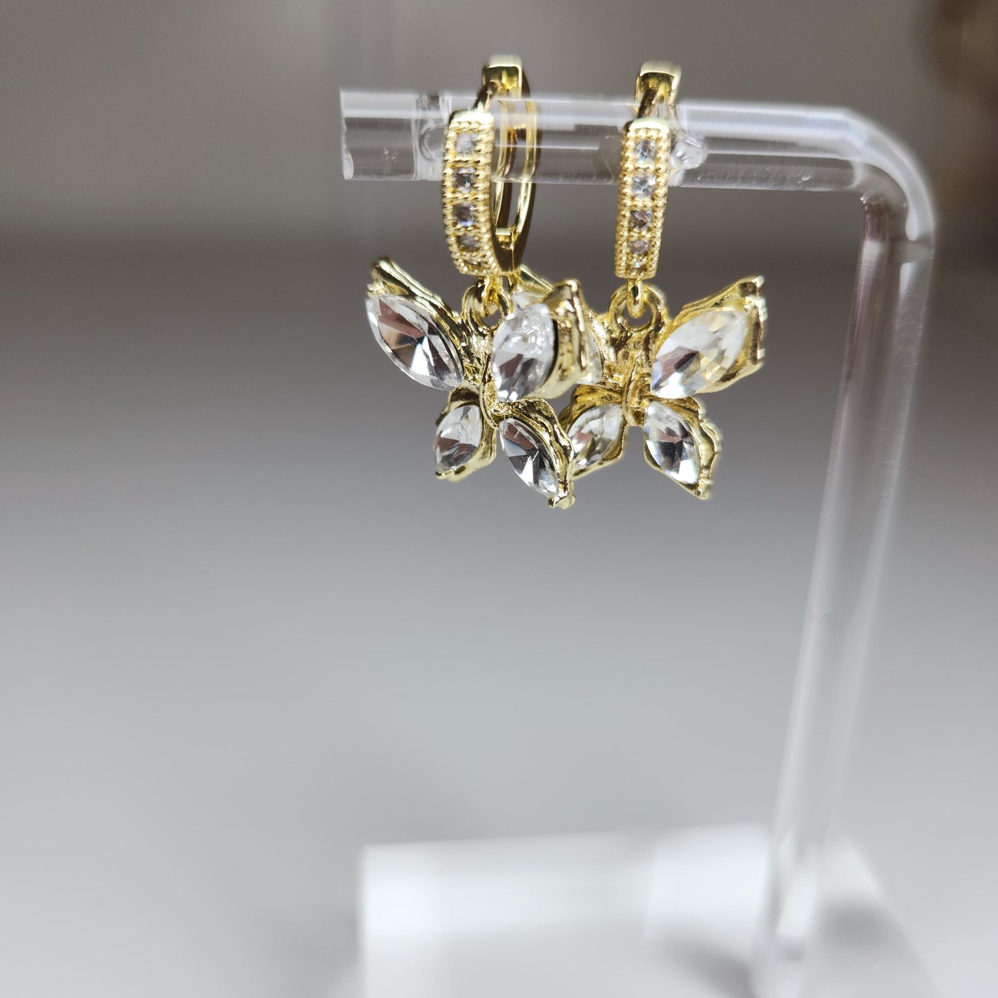 HANDMADE 18k gold crystal butterfly huggie hoop dangle earring, mothers day gift ideas