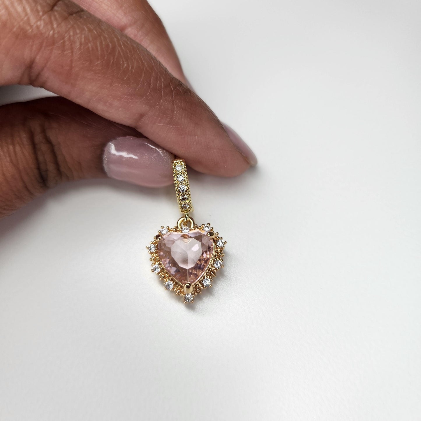 HANDMADE 18k pink heart huggie hoop dangle earring, mothers day gift ideas