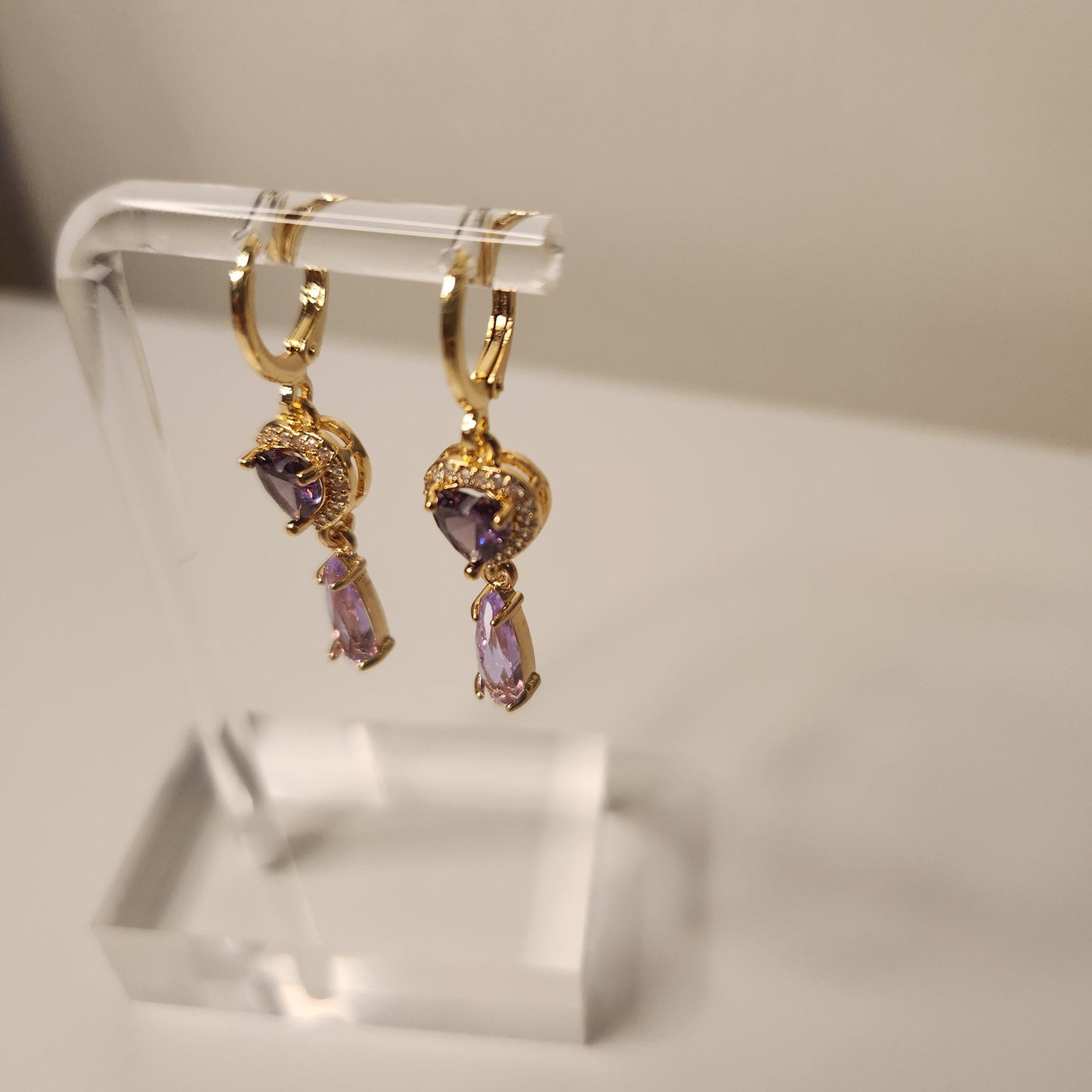 HANDMADE heart crystal earrings with 14k gold plated huggie hoops