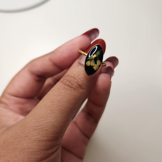 resin real flowers pressed gold plated adjustable ring