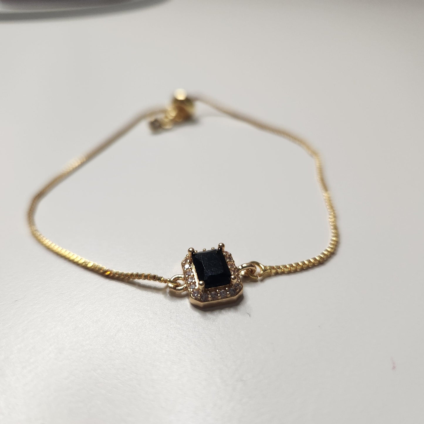 Handmade adjustadjustable black square gold plated bracelet