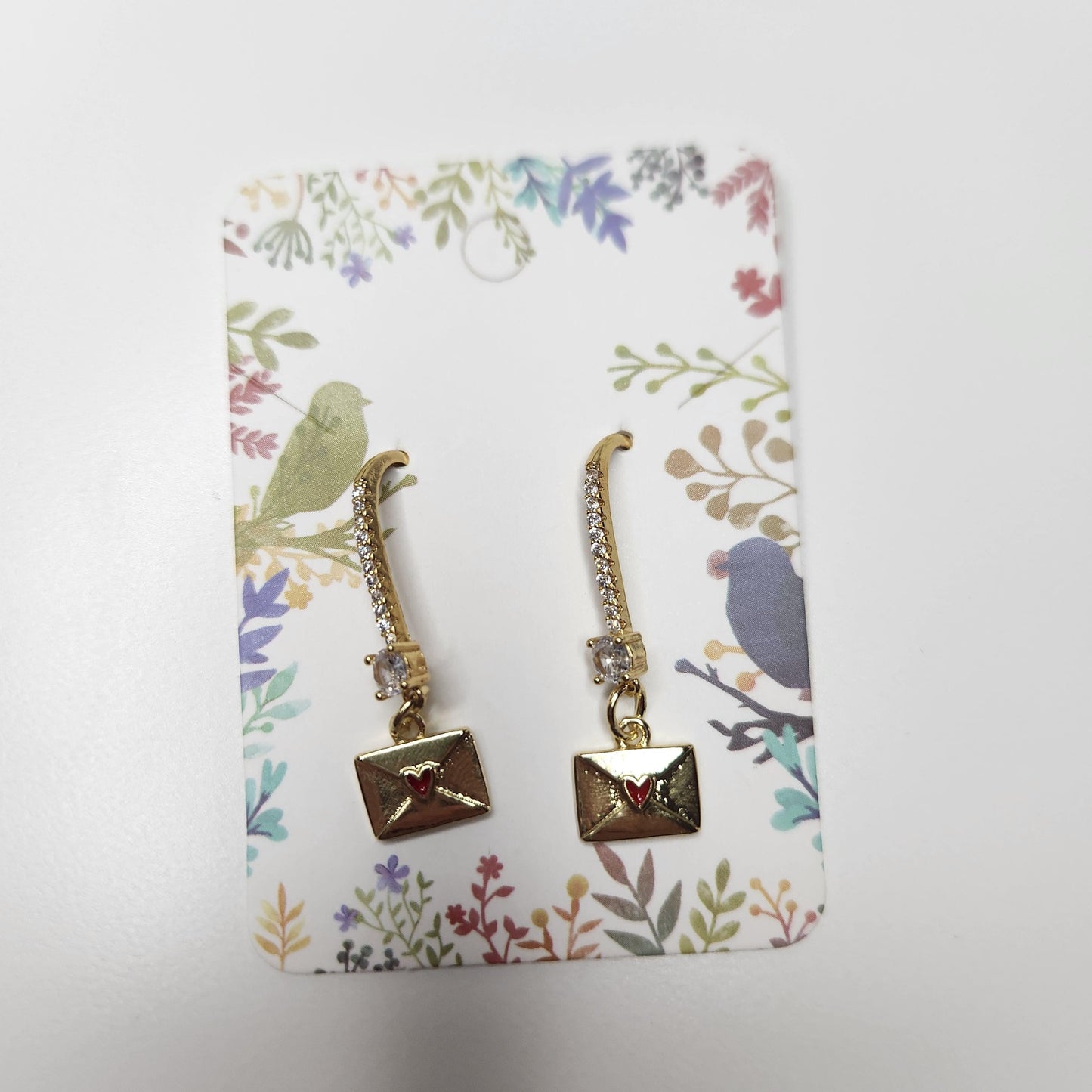 HANDMADE 18k gold envelope with heart dangle earring, mothers day gift ideas