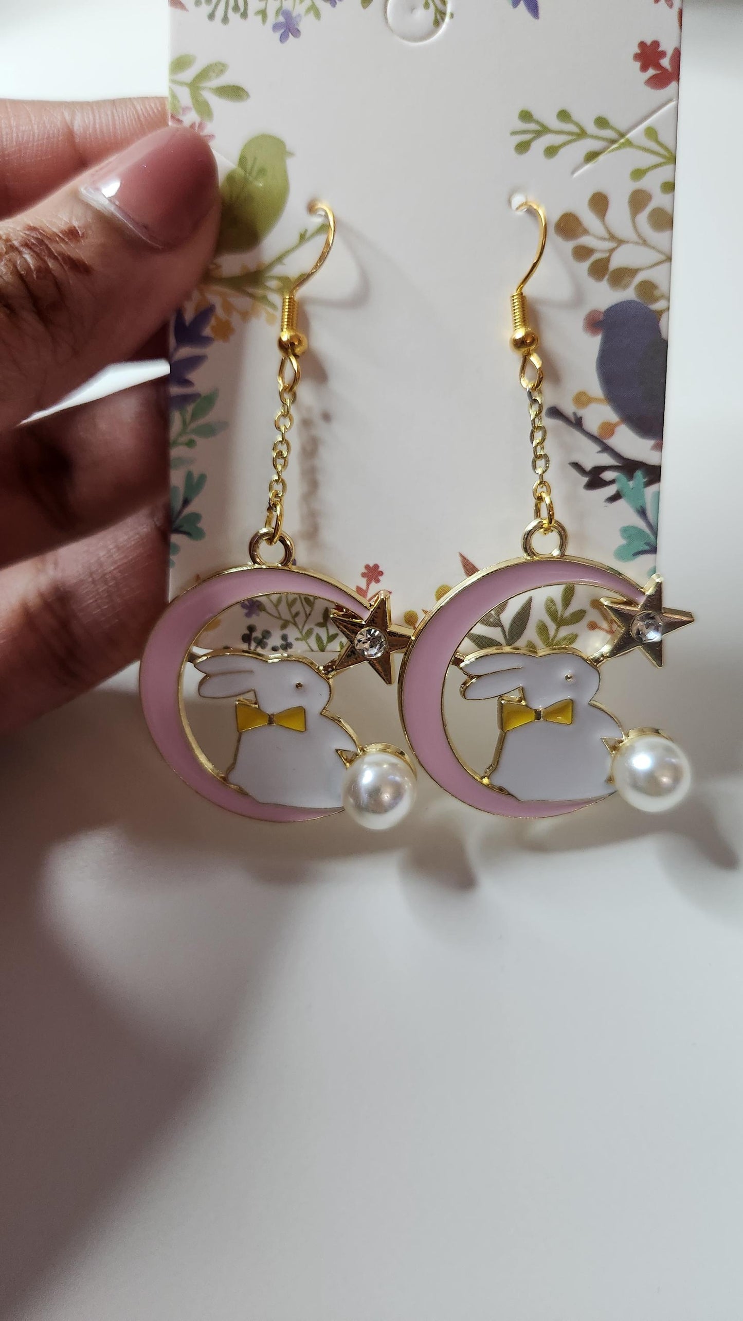 Handmade Easter Bunny Dangle Earrings, Bow Accent