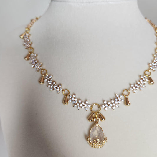 Handmade Crystal Floral Necklace, Dainty Teardrop Pendant