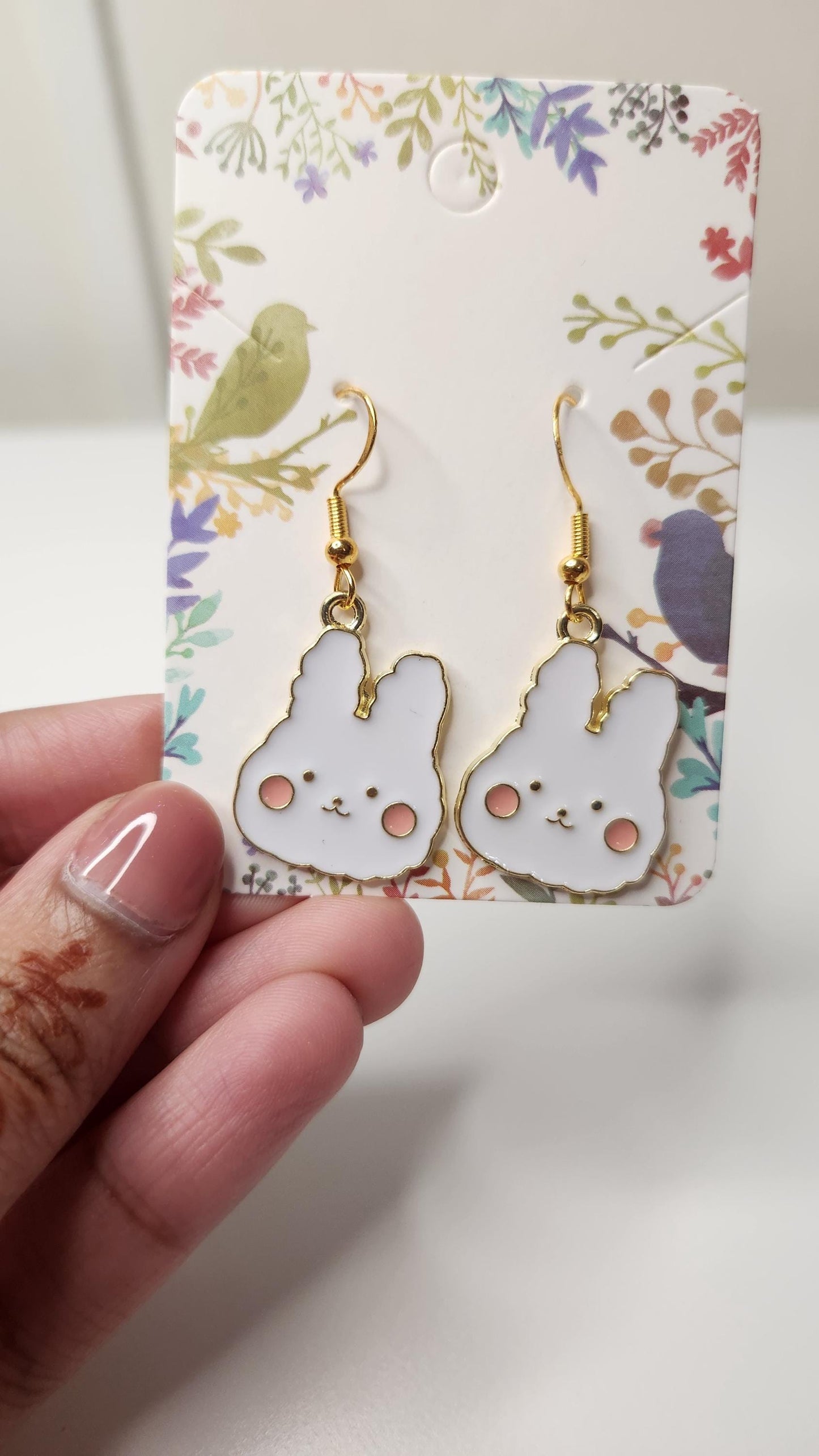 Handmade Easter Bunny Dangle Earrings, Bow Accent