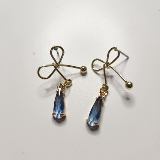HANDMADE tarnish free gold plated bow earrings with crystal