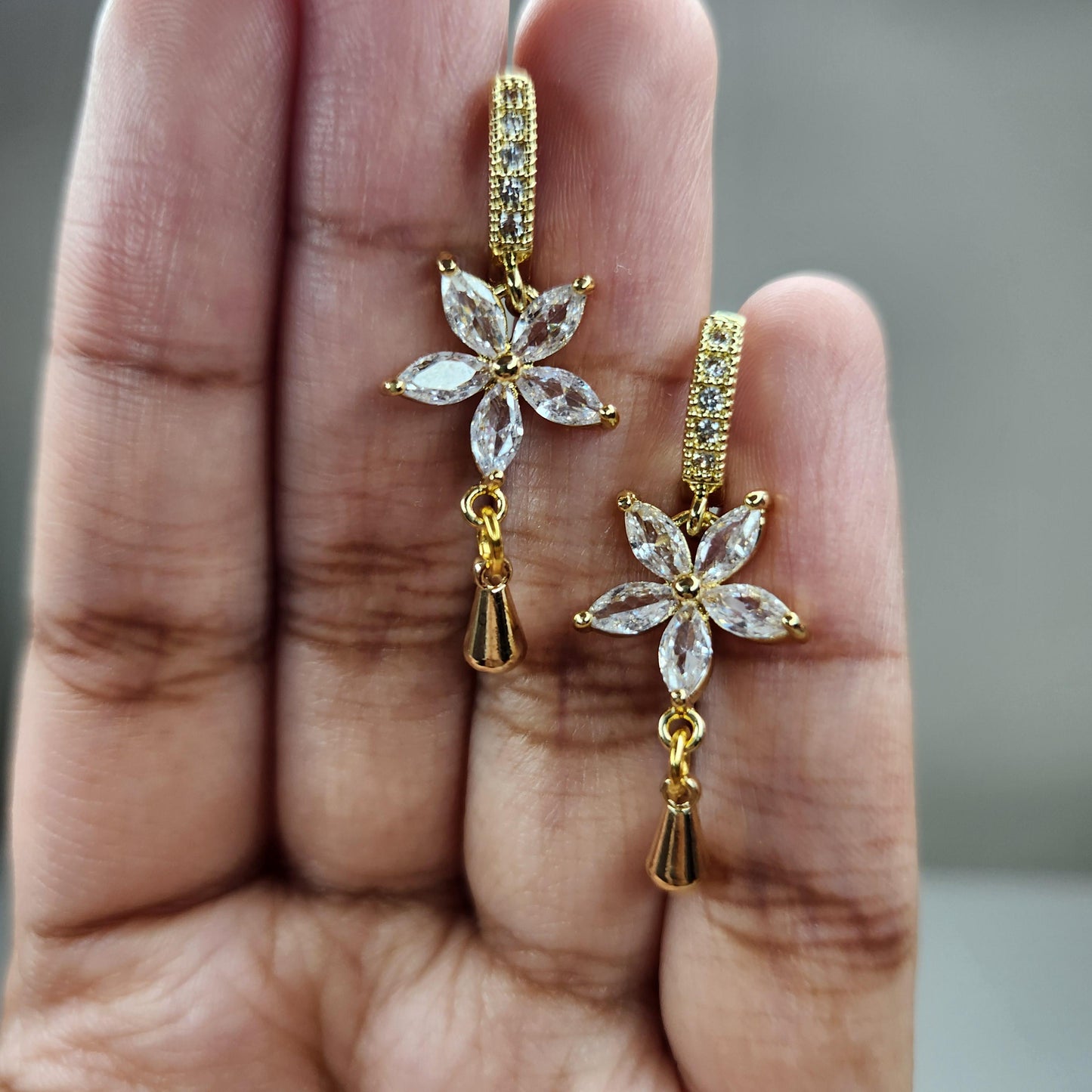 HANDMADE 18k gold plated floral huggie hoop dangle earring, mothers day gift ideas