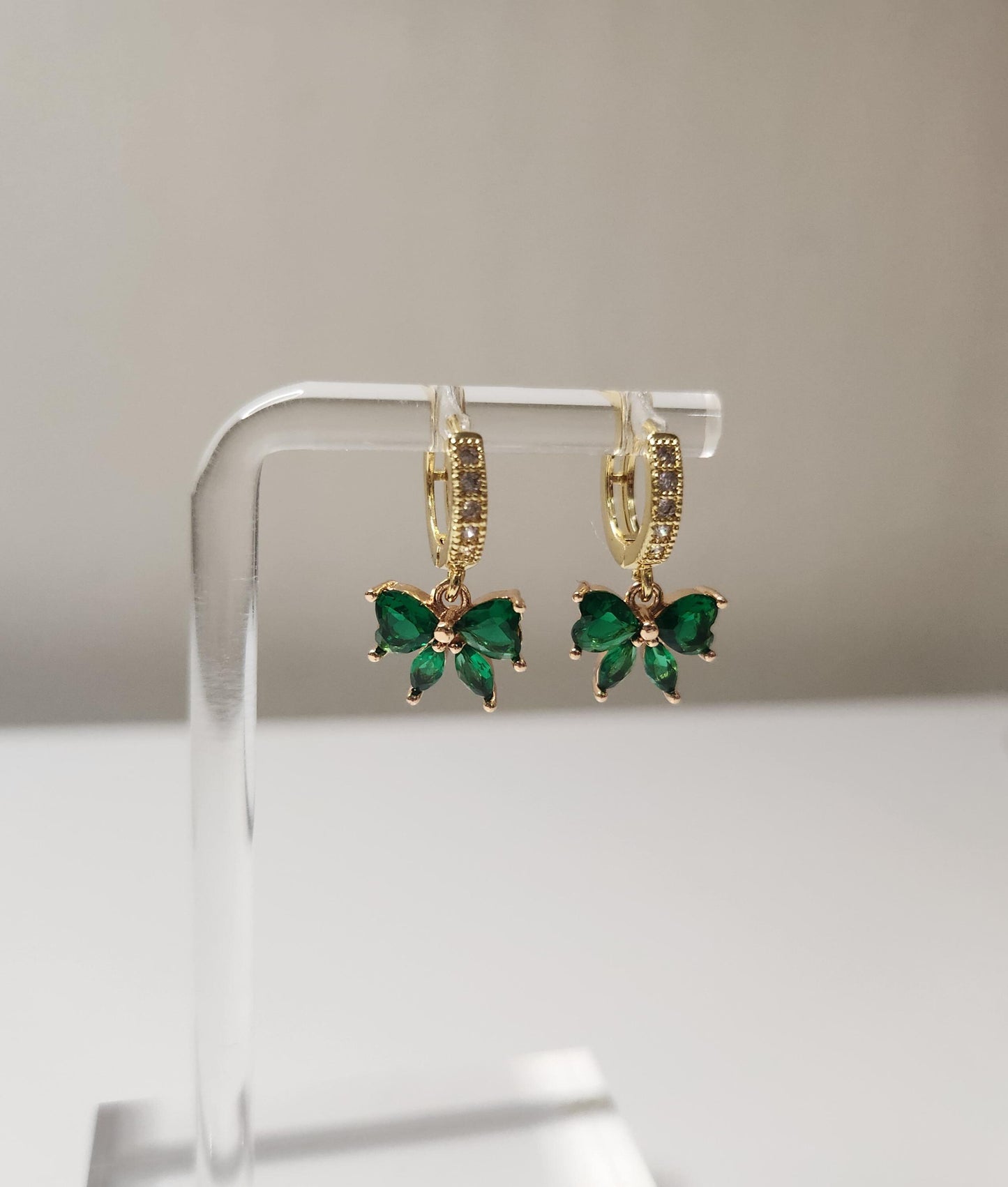 Handmade 18k Gold Plated Green Bow Earrings