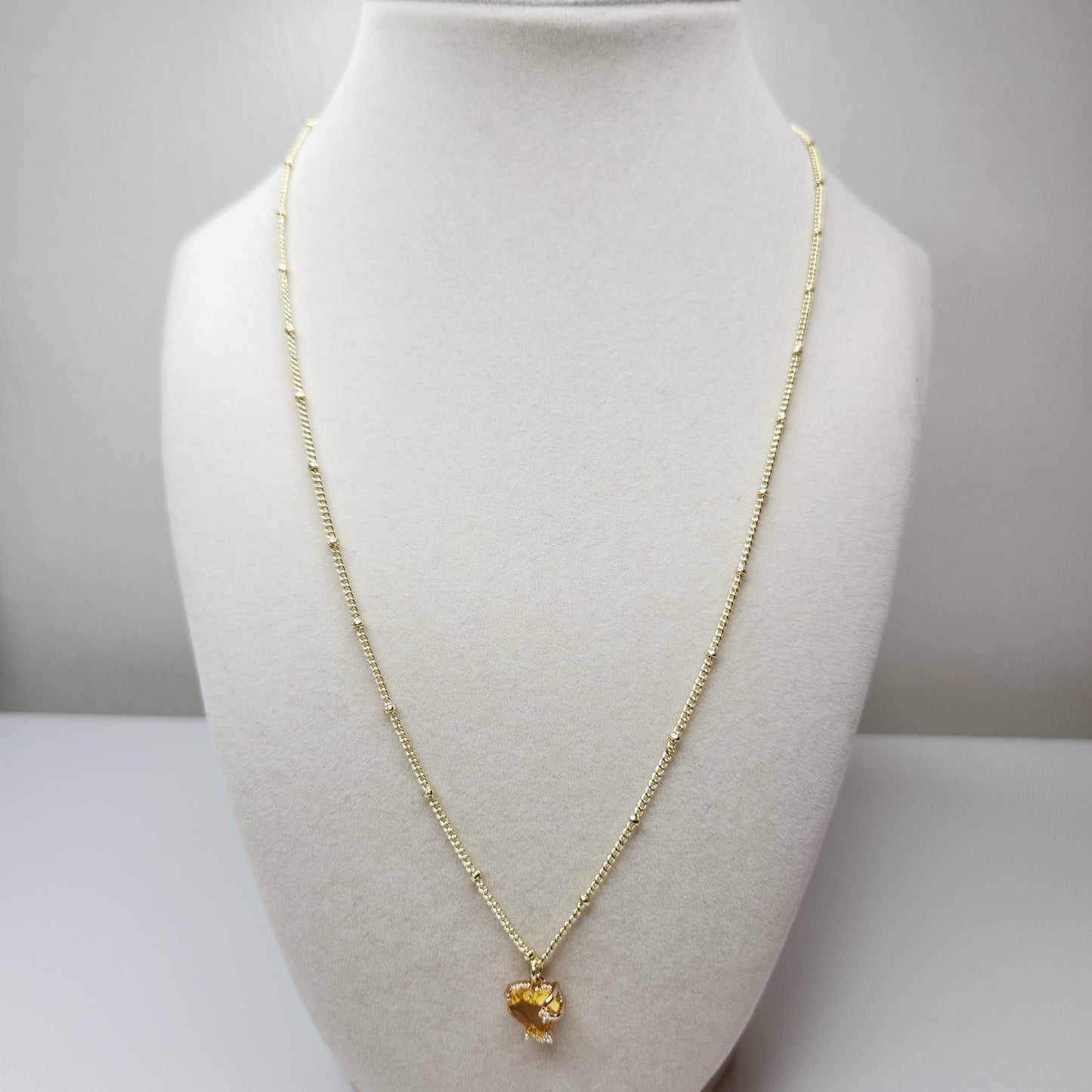 Handmade 18k Gold Plated Heart Necklace, Dainty Yellow Charm