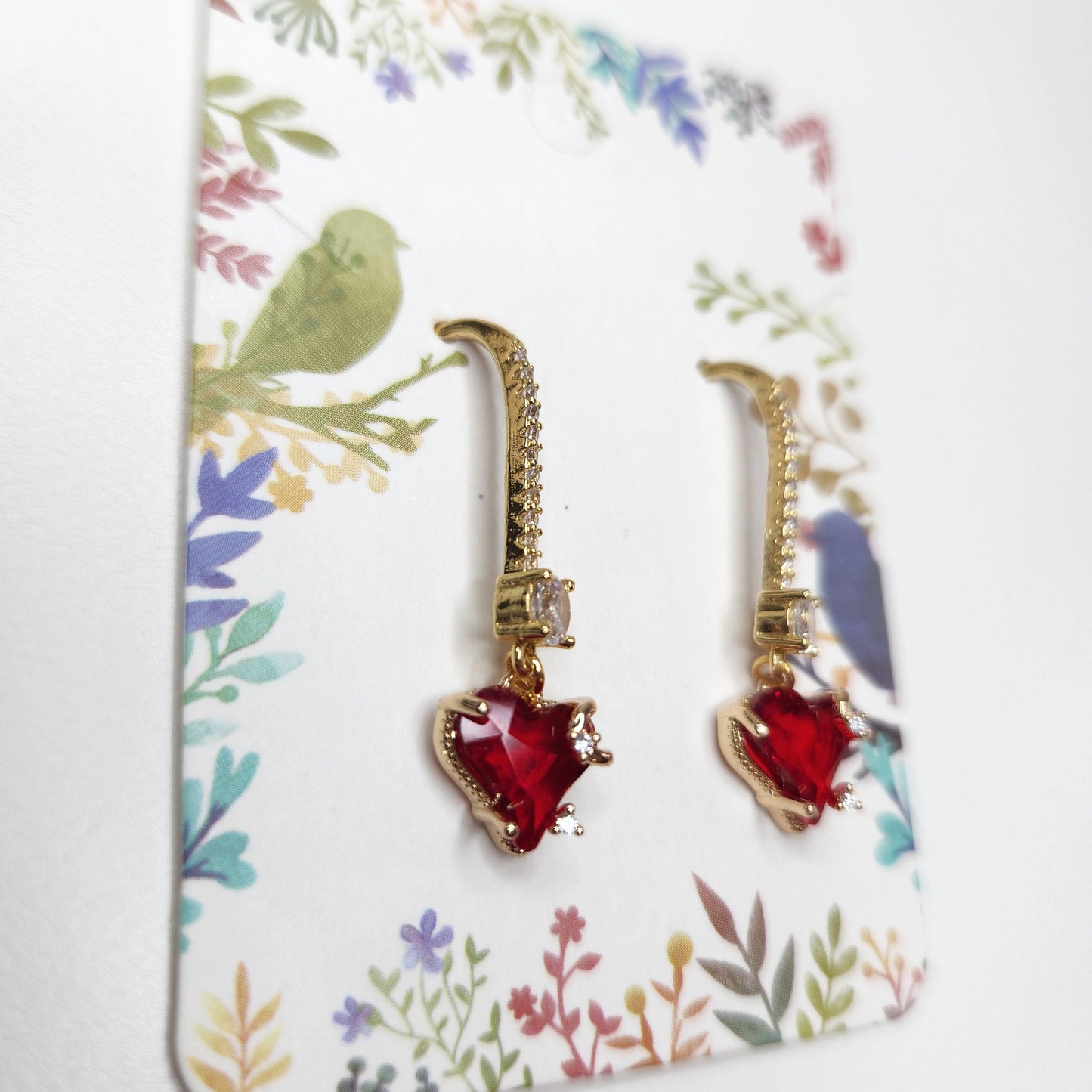 Handmade 18k Gold Red Heart Dangle Earrings