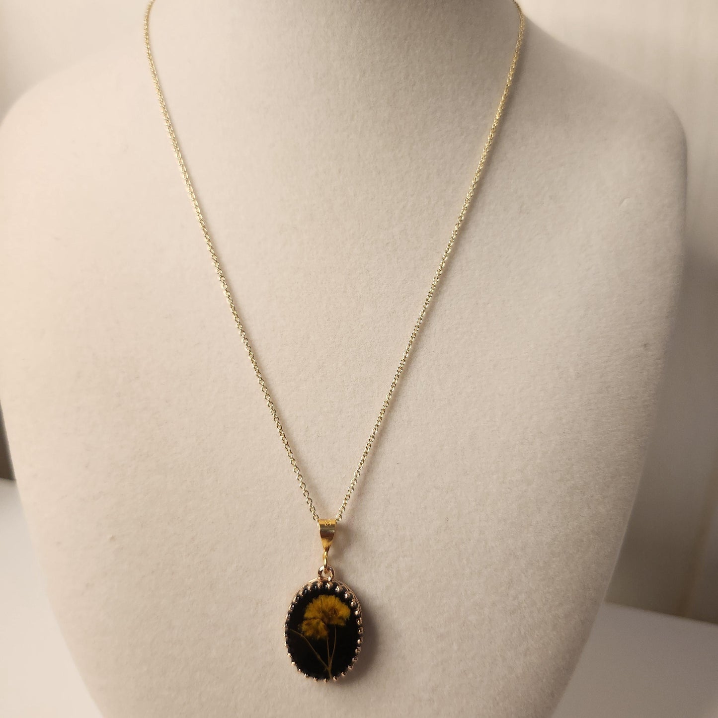 Handmade Pressed Flower Resin Pendant Necklace, 14k Gold Plated