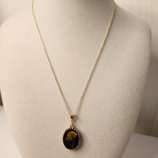 Handmade Pressed Flower Resin Pendant Necklace, 14k Gold Plated