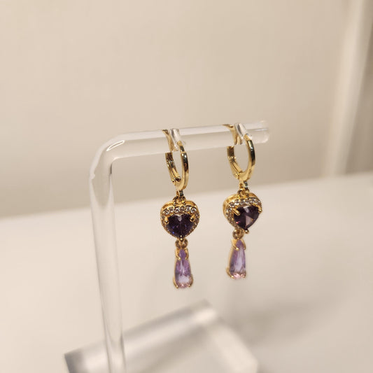 HANDMADE heart crystal earrings with 14k gold plated huggie hoops