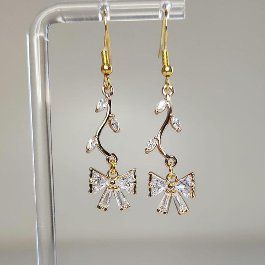 HANDMADE Crystal Bow Dangle Earrings (cubic zirconia)