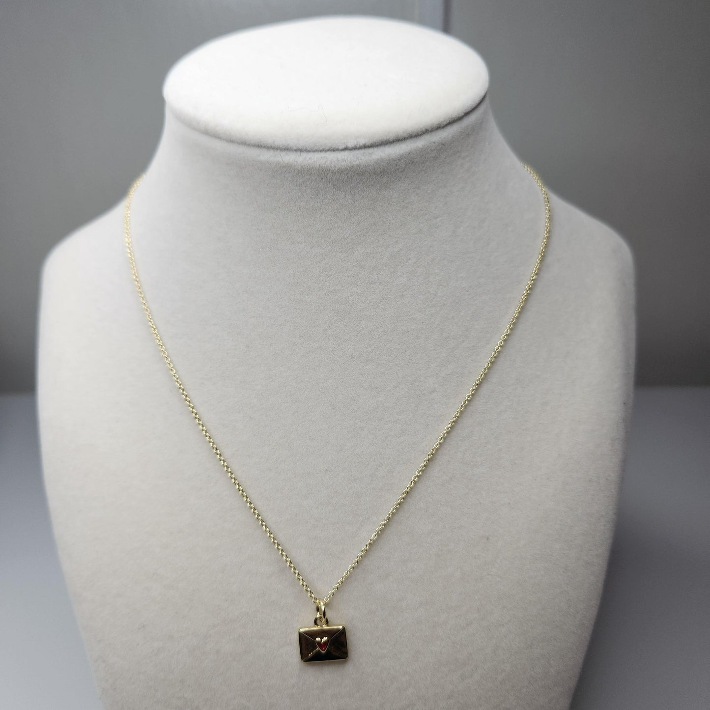 Handmade 18k gold plated envelope heart pendant necklace, mothers day gift