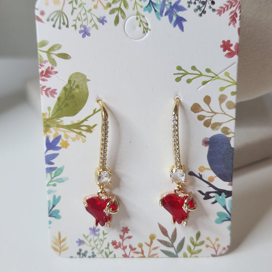 Handmade 18k Gold Red Heart Dangle Earrings