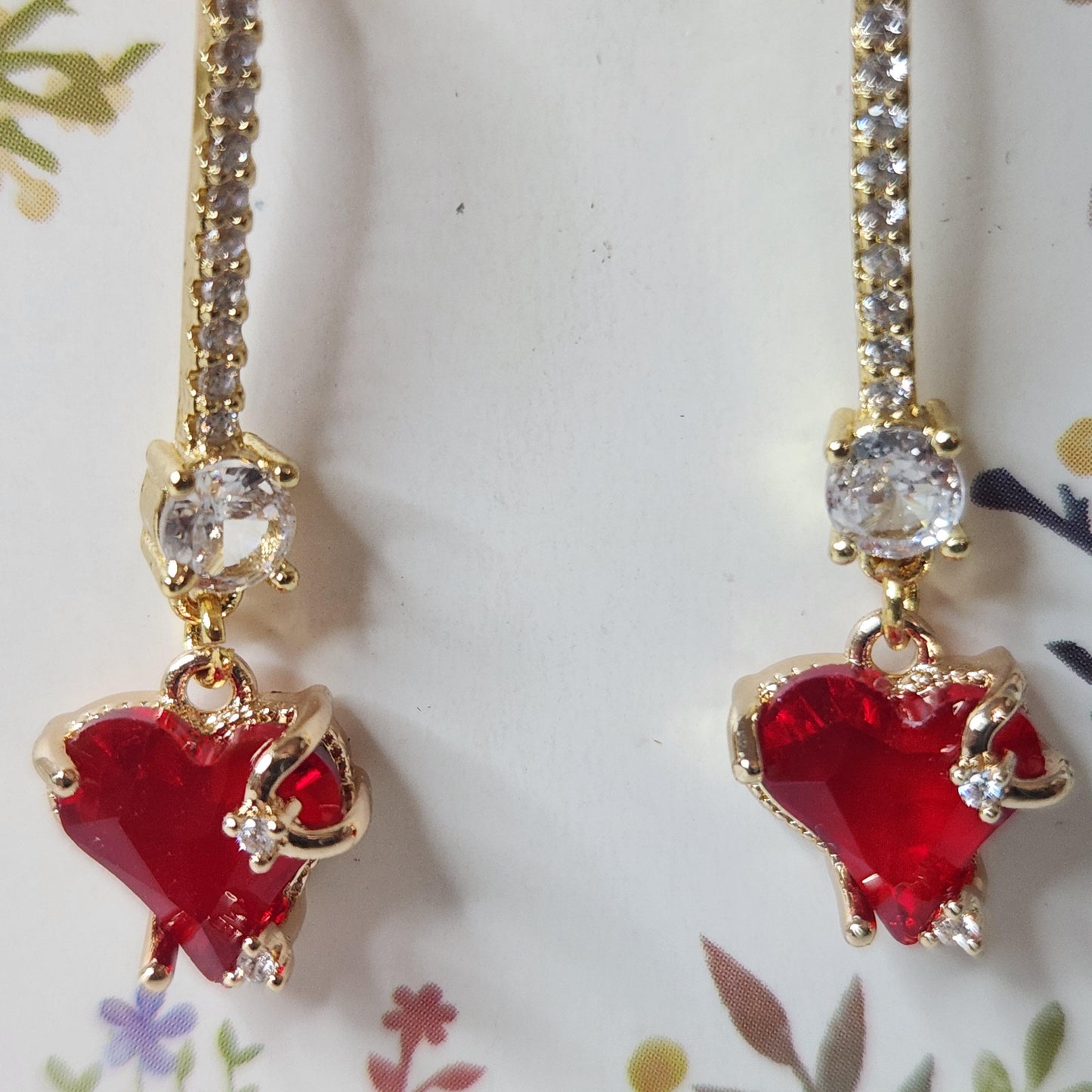 Handmade 18k Gold Red Heart Dangle Earrings