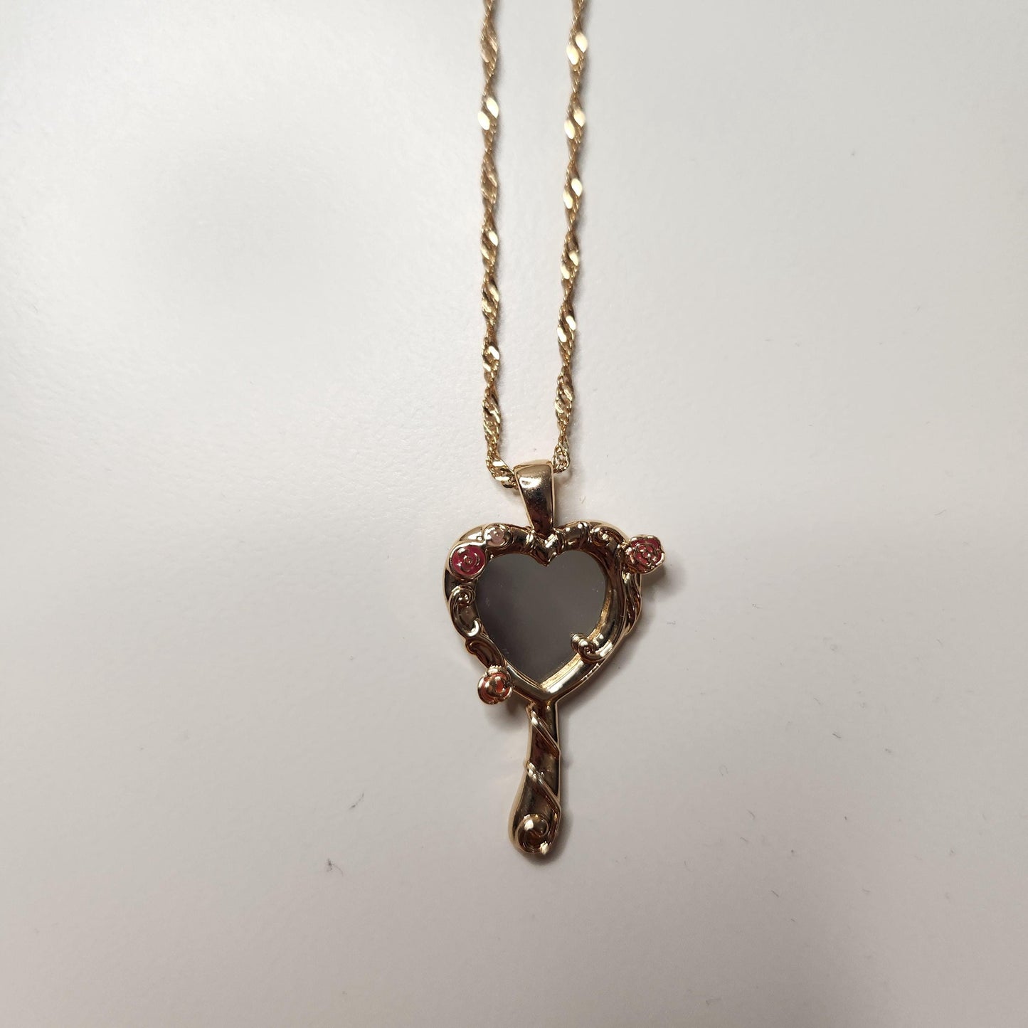 HANDMADE barbie diamond castle mirror necklace 18k gold plated