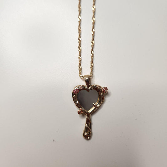 HANDMADE barbie diamond castle mirror necklace 18k gold plated