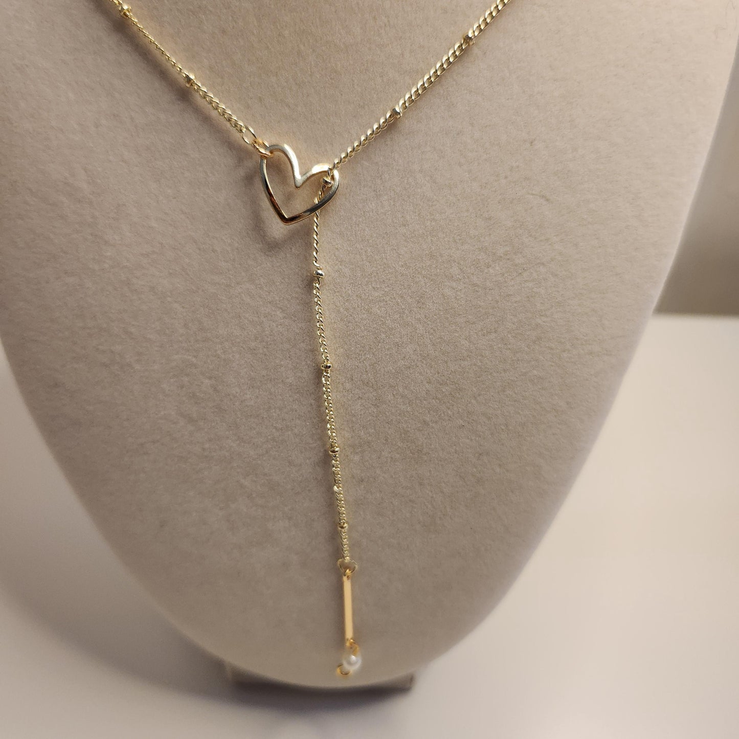 Handmade 18k gold plated adujustable heart with pearl necklace, mothers day gift