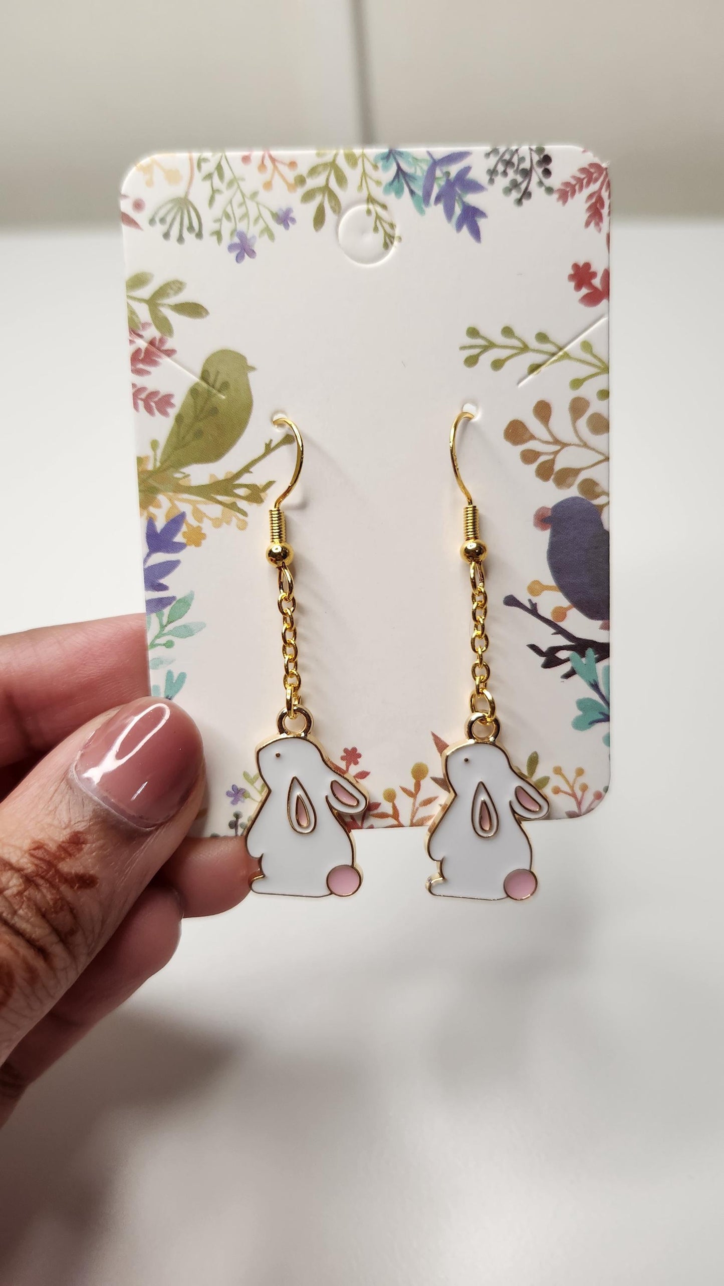 Handmade Easter Bunny Dangle Earrings, Bow Accent