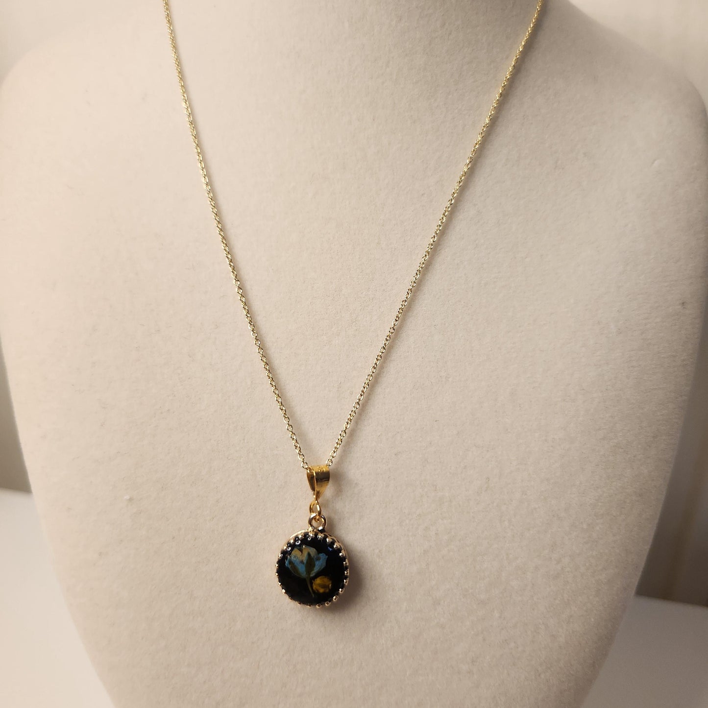 Handmade Pressed Flower Resin Pendant Necklace, 14k Gold Plated