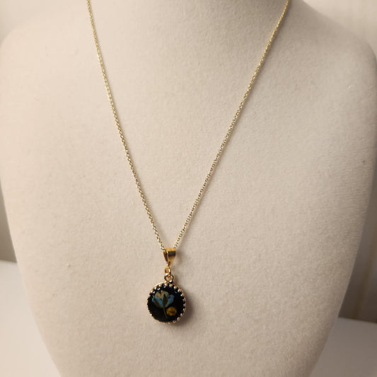 Handmade Pressed Flower Resin Pendant Necklace, 14k Gold Plated